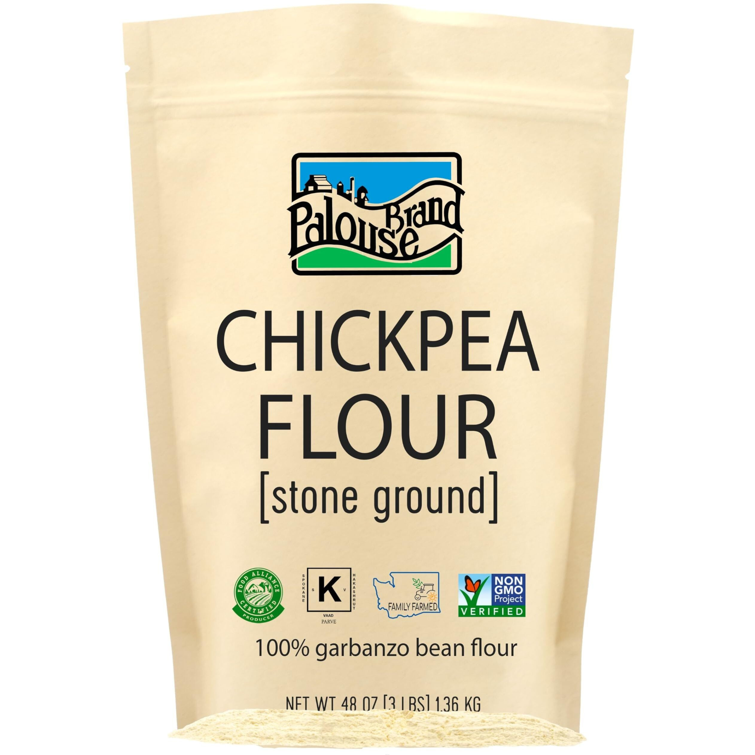 Chickpea Flour | 3 Lbs | Family Farmed In Washington State | 100% Desiccant Free | Non-Gmo Project Verified | 100% Non-Irradiated | Certified Kosher | Garbanzo Bean Flour | Kraft Bag
