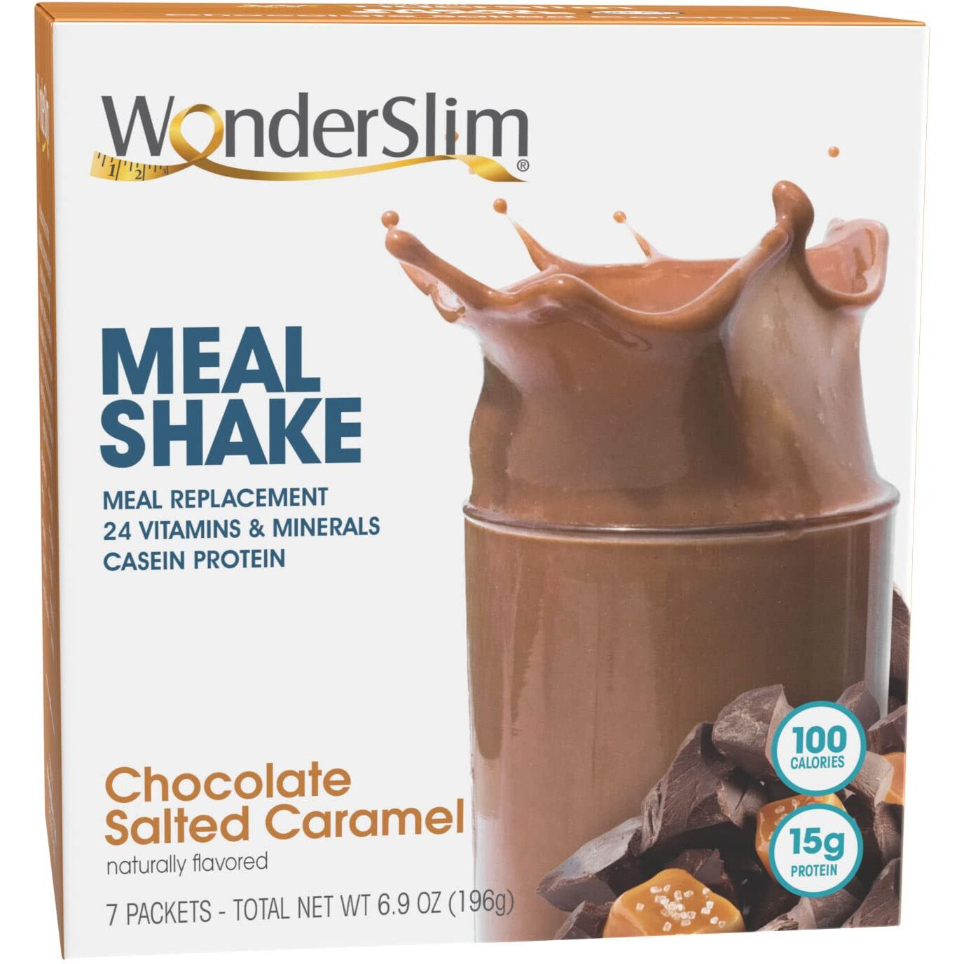 Wonderslim Meal Replacement Shake, Chocolate Salted Caramel, 15G Protein, 24 Vitamins & Minerals, Gluten Free, Low Carb (7Ct)