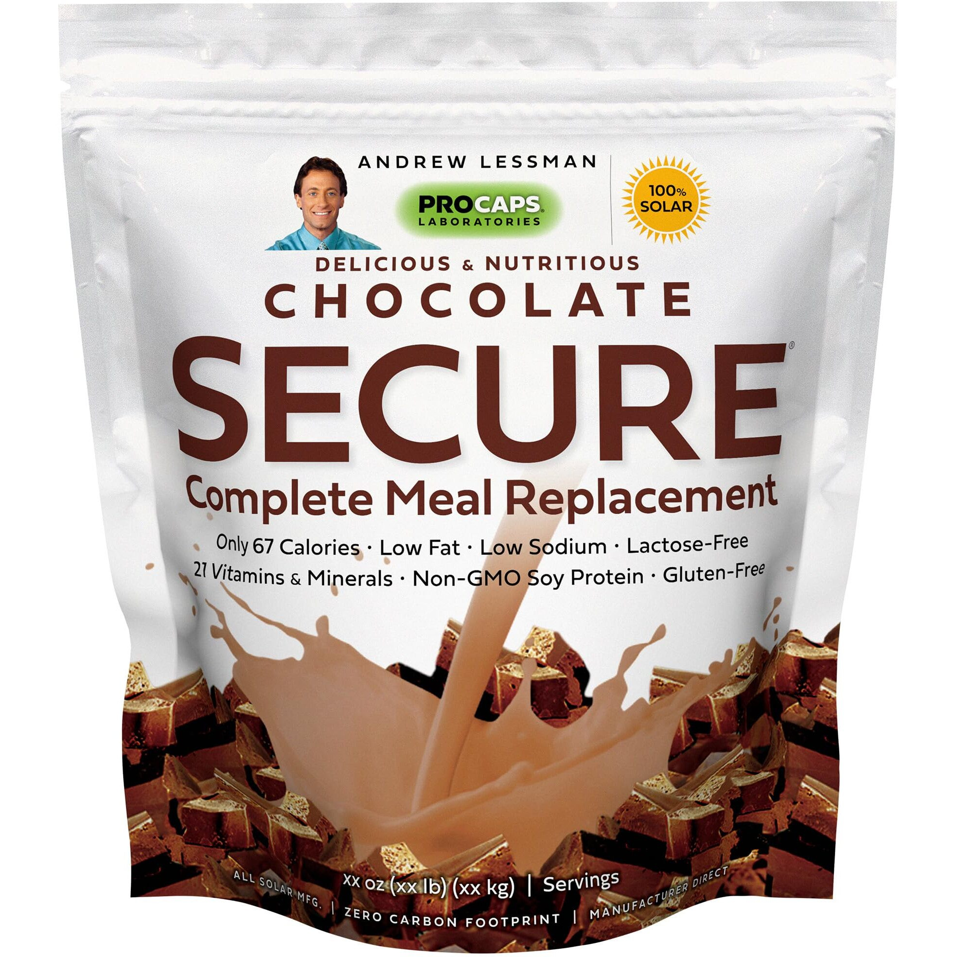 Andrew Lessman Secure Soy Complete Meal Replacement - Chocolate 100 Servings (Bag) - Only 67 Calories, 7 Grams Non-Gmo Soy Protein, Vitamins & Minerals, Low-Fat, Nutritious & Delicious, Instant Mix