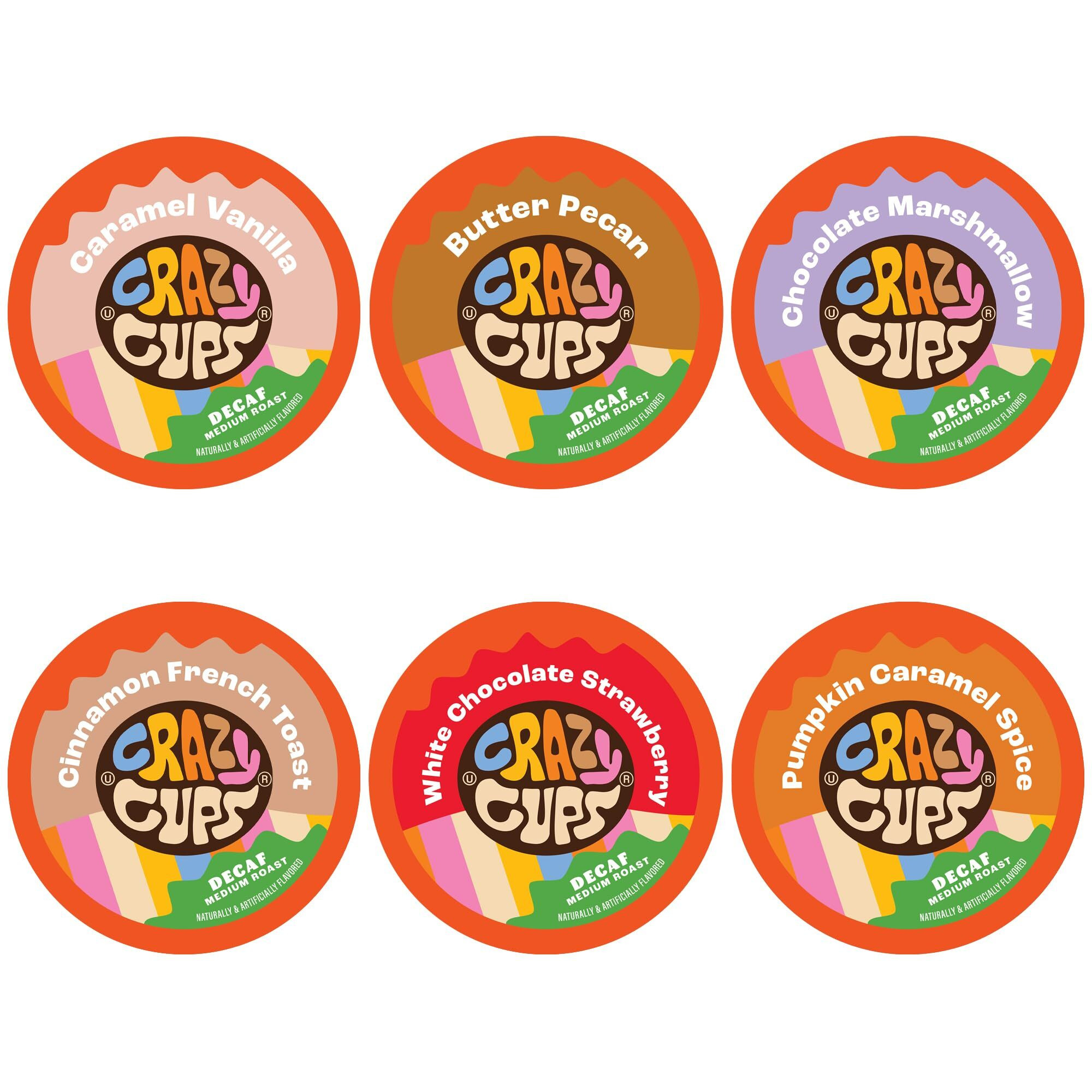 Crazy Cups Decaf Variety Pack, Hot Or Iced Coffee, Coffee Pods Variety With Decaf Flavored Coffee Pods For Keurig K Cups Machines, Decaf Coffee Variety Pack, 72 Count