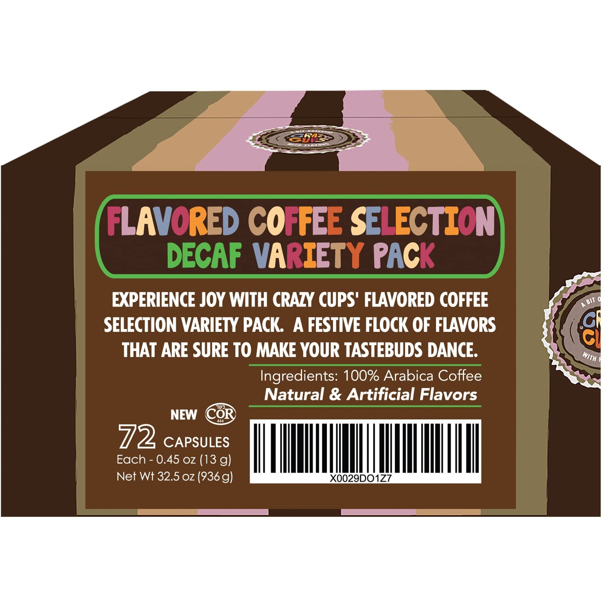 Crazy Cups Decaf Variety Pack, Hot Or Iced Coffee, Coffee Pods Variety With Decaf Flavored Coffee Pods For Keurig K Cups Machines, Decaf Coffee Variety Pack, 72 Count