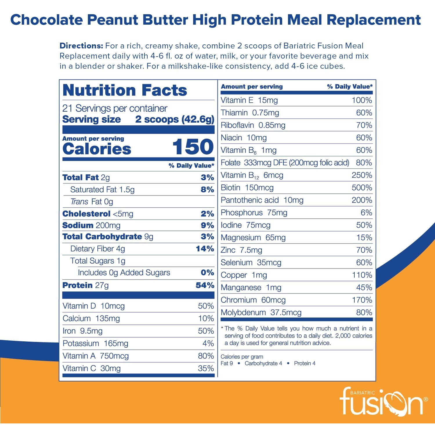 Bariatric Fusion Meal Replacement Protein 21 Serving Tub Chocolate Peanut Butter For Bariatric Surgery Patients Including Gastric Bypass & Sleeve Gastrectomy