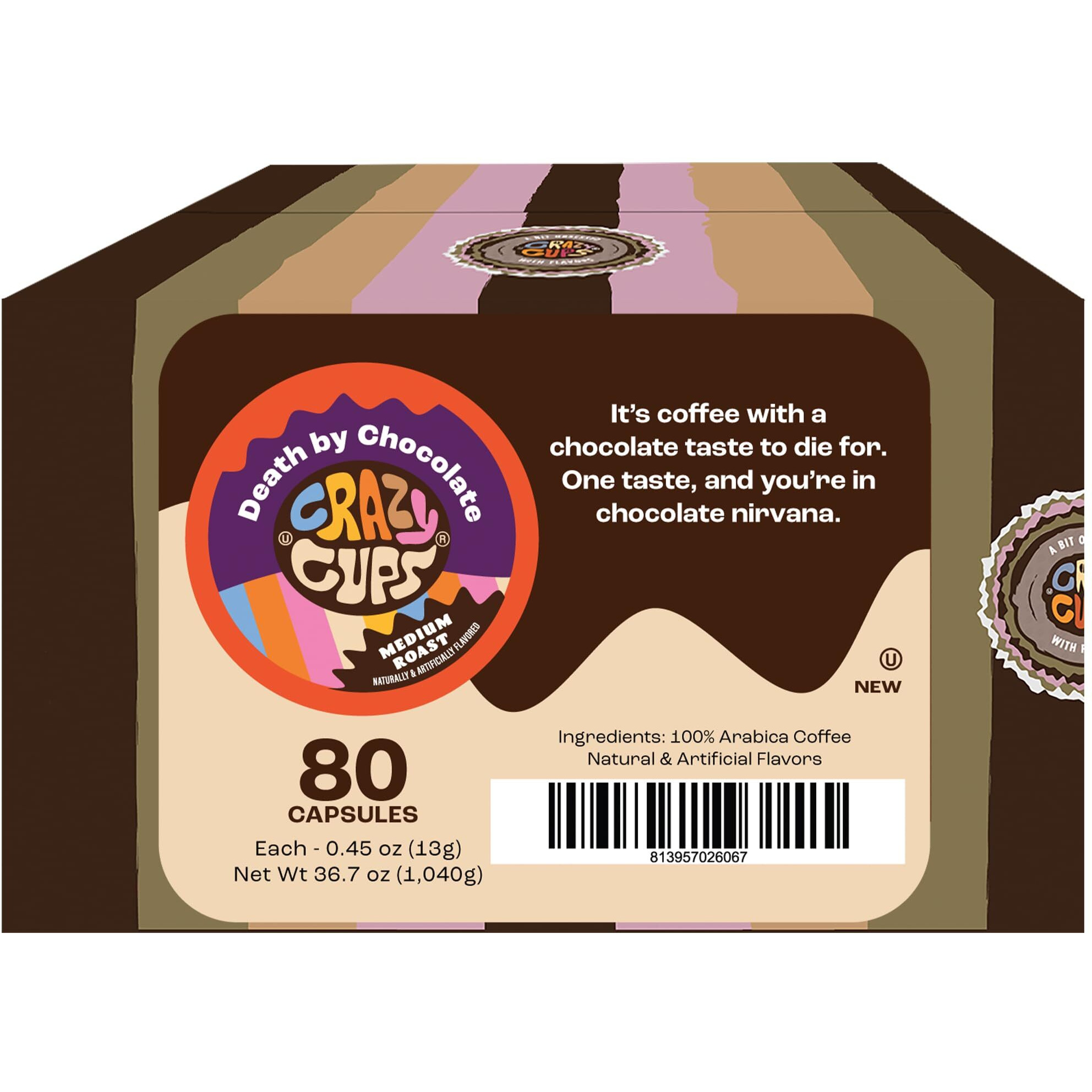 Crazy Cups Flavored Coffee For Keurig K-Cup Machines, Death By Chocolate, Hot Or Iced Coffee, 80 Single Serve, Recyclable Pods