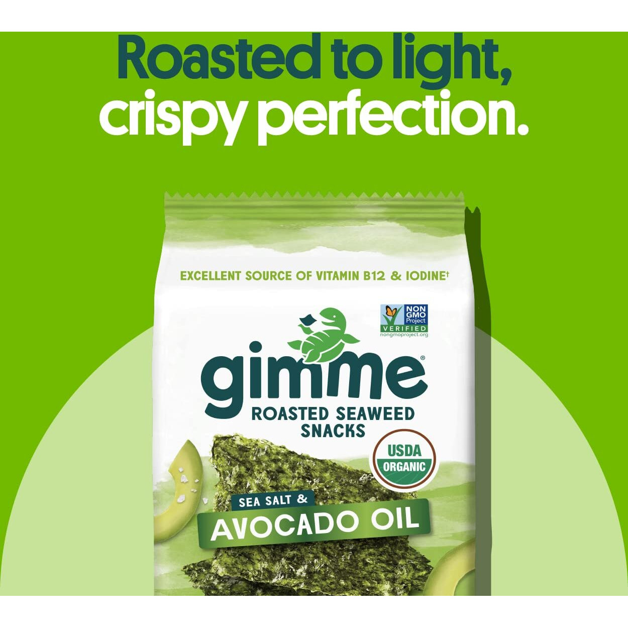 Gimme Seaweed - Sea Salt & Avocado Oil - 12 Count Sharing Size - Organic Roasted Sheets, Keto, Vegan, Gluten Free - Great Source Of Iodine & Omega 3's - Healthy On-The-Go Snack For Kids & Adults