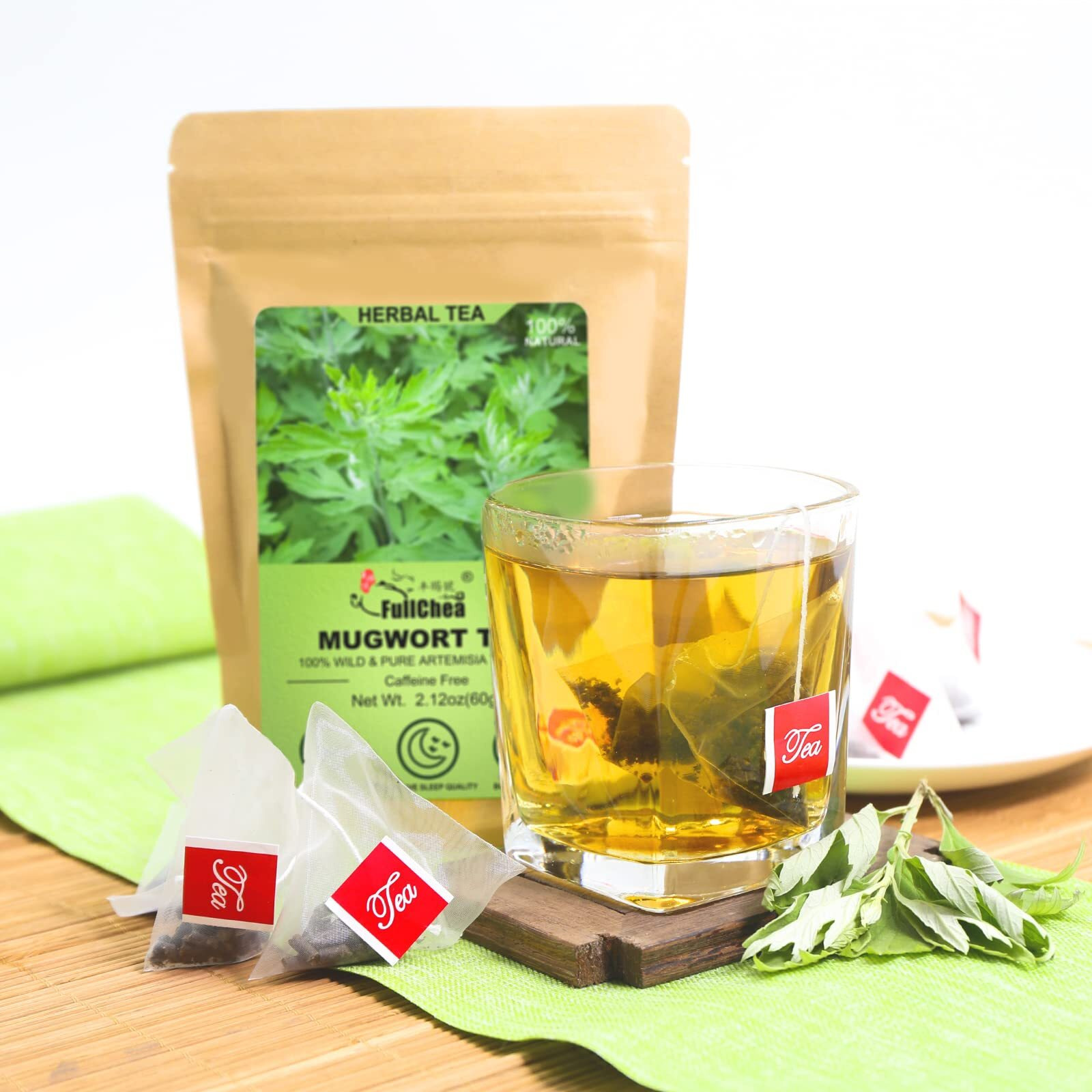 Fullchea - Mugwort Tea Bag 40 Teabags, 1.5G/Bag - 100% Pure Mugwort Leaves Herbal Tea - Rich In Antioxidants