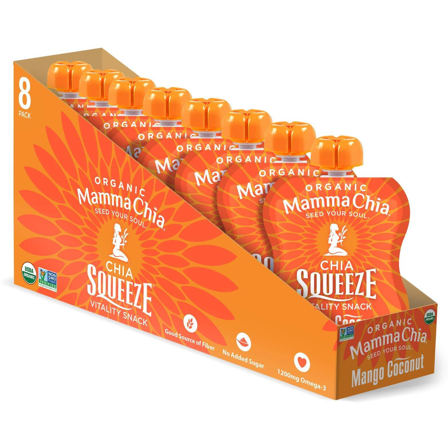 Mamma Chia Organic Vitality Squeeze Snack, Mango Coconut, 16- 3.5 Ounce Chia Vitality Snacks, Usda Organic, Non-Gmo, Vegan, Gluten Free, And Kosher. Fruit And Vegetables With Only 70 Calories