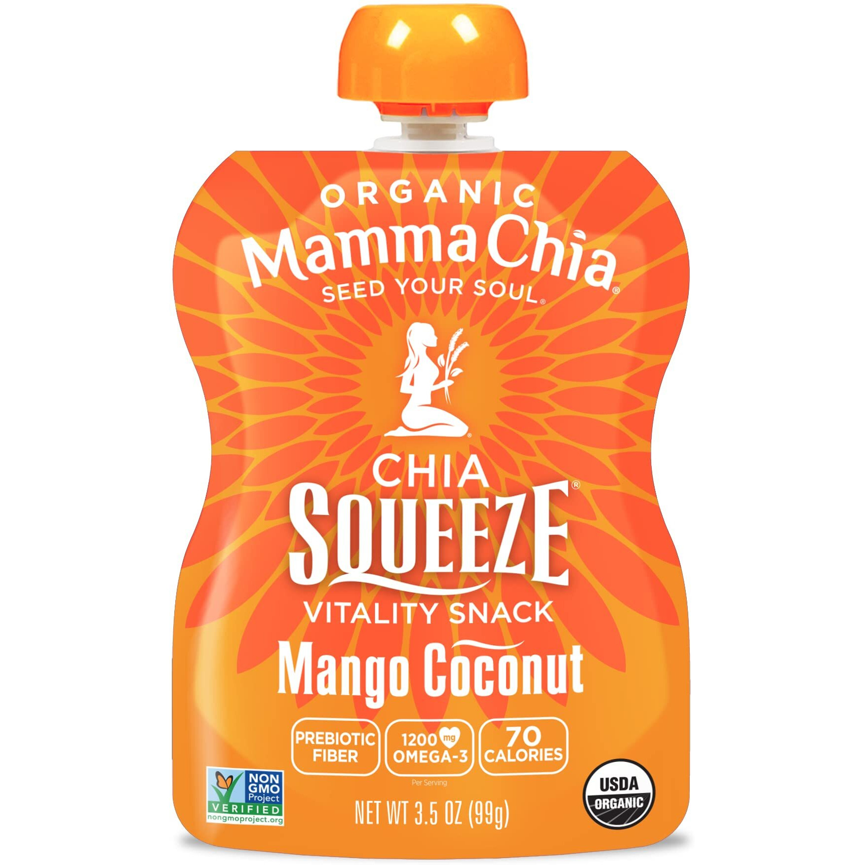 Mamma Chia Organic Vitality Squeeze Snack, Mango Coconut, 16- 3.5 Ounce Chia Vitality Snacks, Usda Organic, Non-Gmo, Vegan, Gluten Free, And Kosher. Fruit And Vegetables With Only 70 Calories