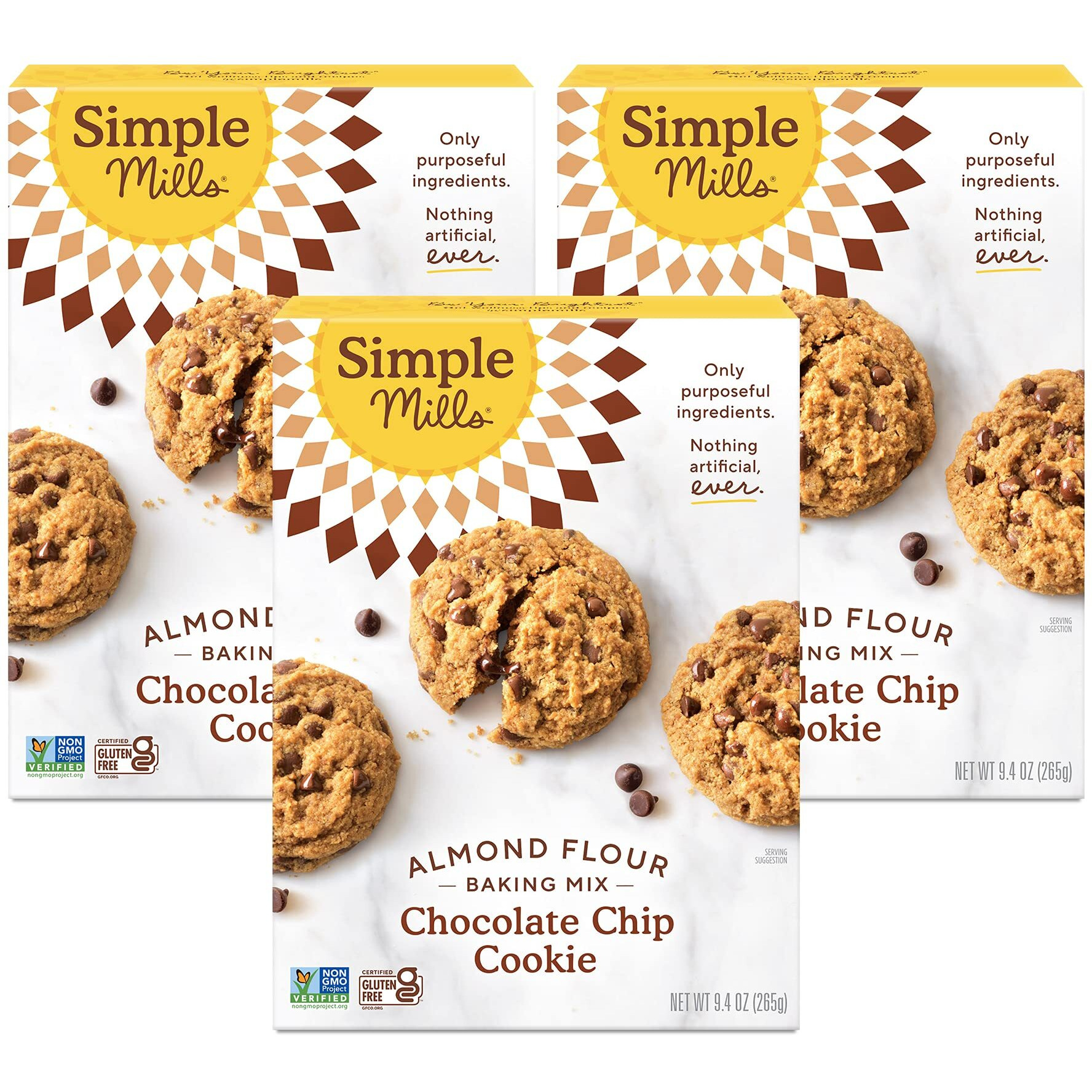 Simple Mills Almond Flour Baking Mix, Gluten Free Chocolate Chip Cookie Dough Mix, Good For Baking, Nutrient Dense, 9.4Oz, 3 Count