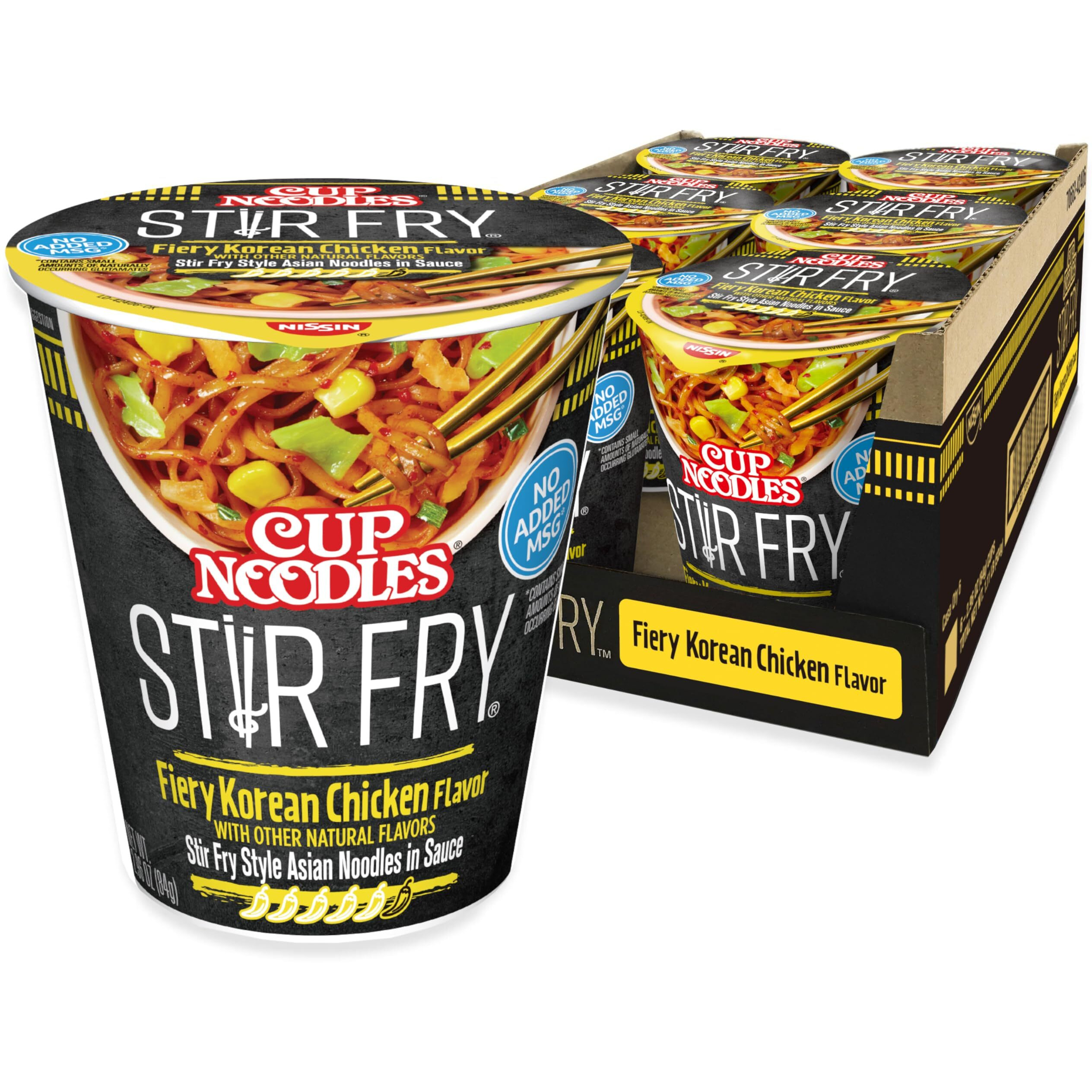 Nissin Cup Noodles Stir Fry Noodles In Sauce, Fiery Chicken, 2.96 Ounce (Pack Of 6)