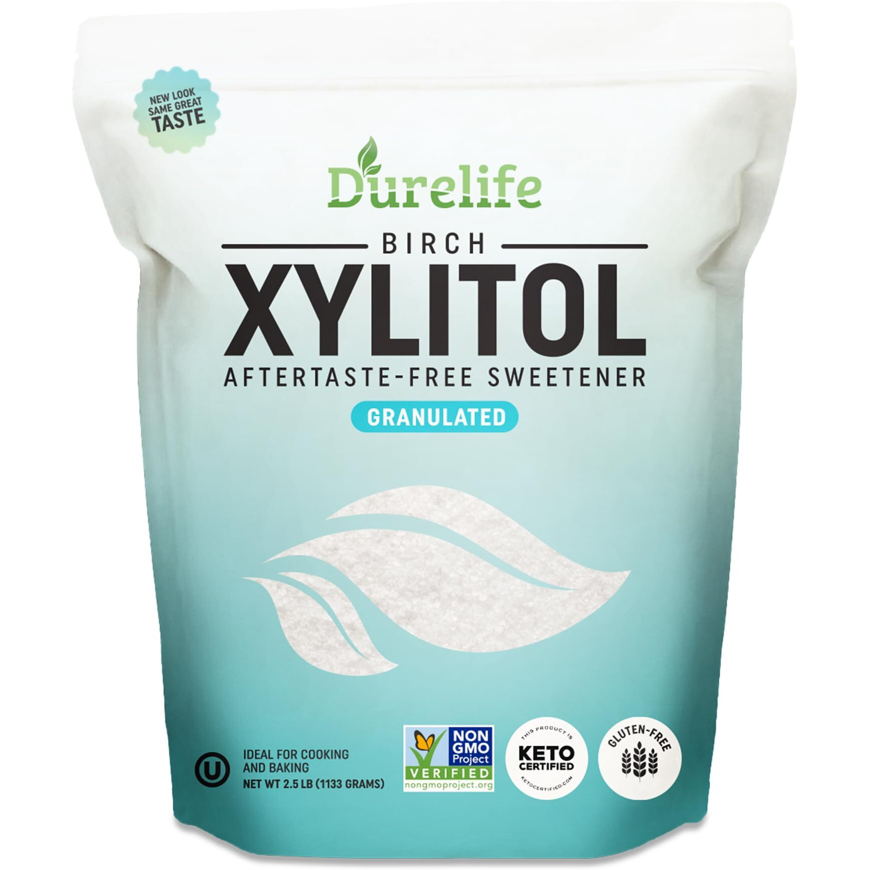 Durelife Xylitol Sugar Substitute 2.5 Lb (40 Oz) Made From 100 % Pure Birch Xylitol Non Gmo - Gluten Free - Kosher, Natural Sugar Alternative,