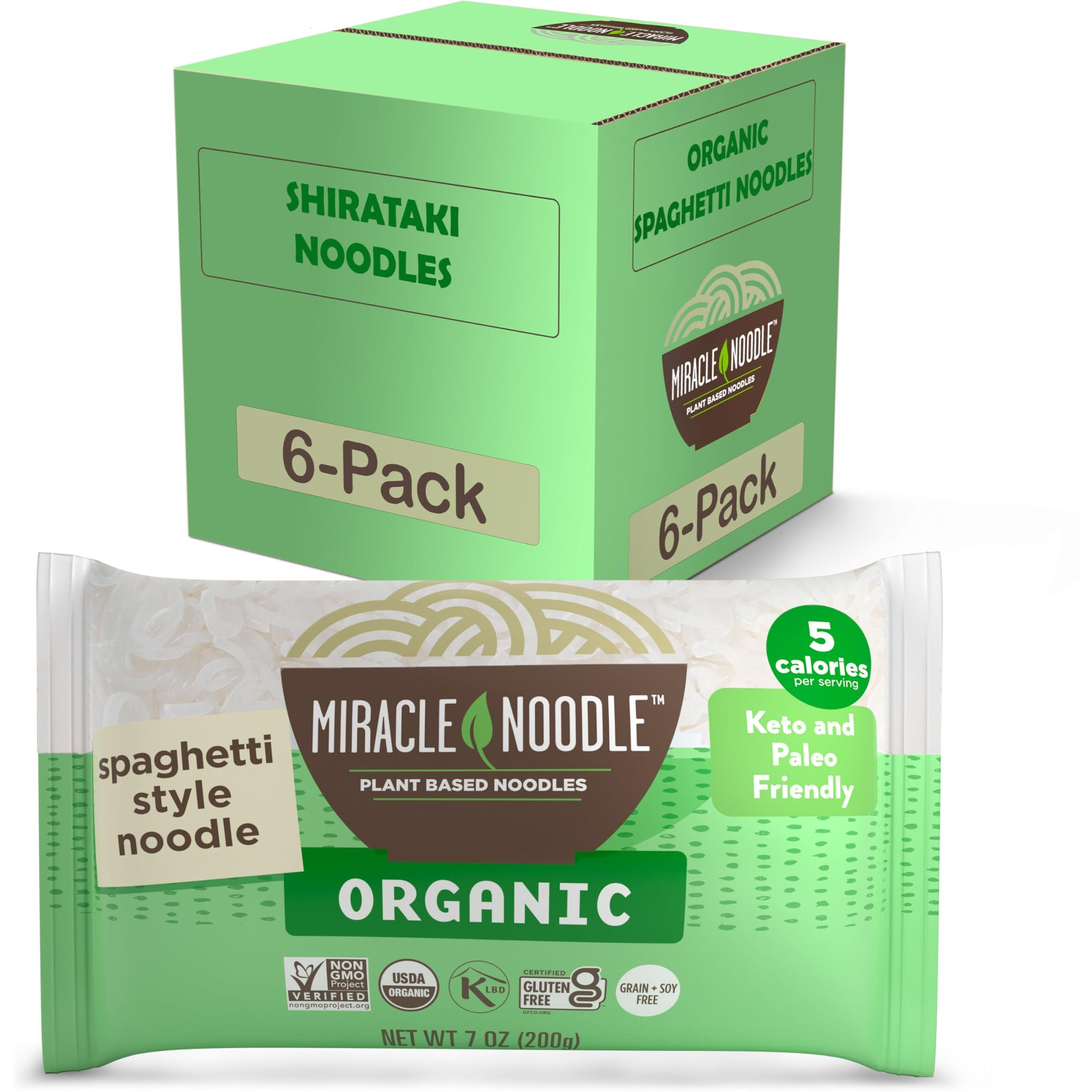 Miracle Noodle Organic Spaghetti Noodles - Shirataki Noodles Ready To Eat, Konjac Noodles Spaghetti, Low Carb Pasta, Keto Spaghetti Noodles, Paleo, Vegan, Gluten Free, Low-Calorie Pasta - 7 Oz, 6-Pack