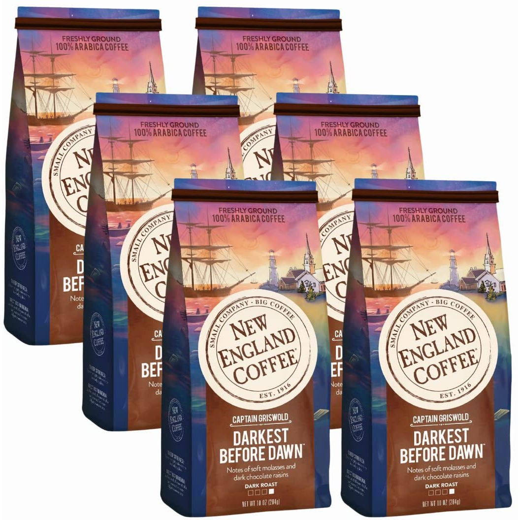 New England Coffee Darkest Before Dawn Dark Roast Ground Coffee, 10Oz Bag (Pack Of 6)