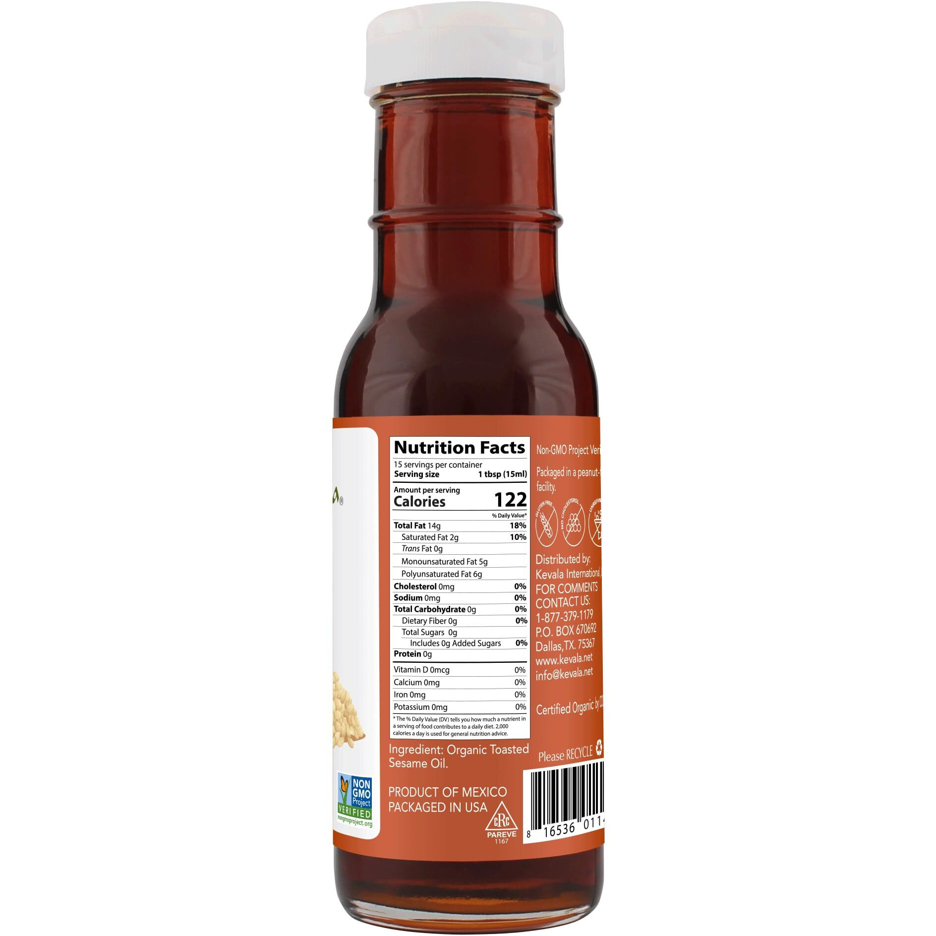 Kevala Organic Toasted Sesame Oil, 8 Ounce (Toasted Sesame Oil, Organic, 8Oz)