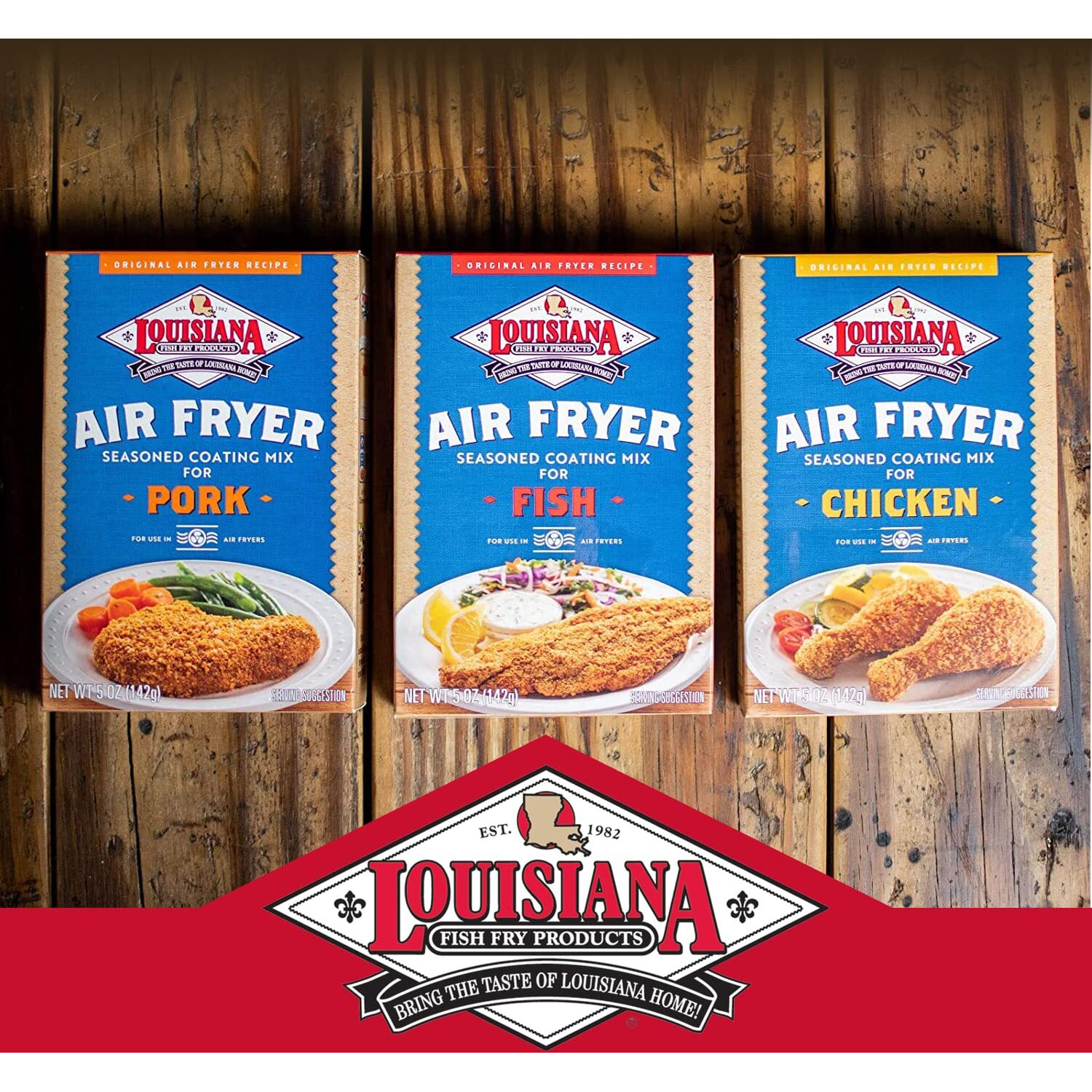 Louisiana Fish Fry Products Louisiana Fish Fry, Air Fry Variety Gift Pack - Chicken, Fish & Pork - 5 Oz (Pack Of 6)