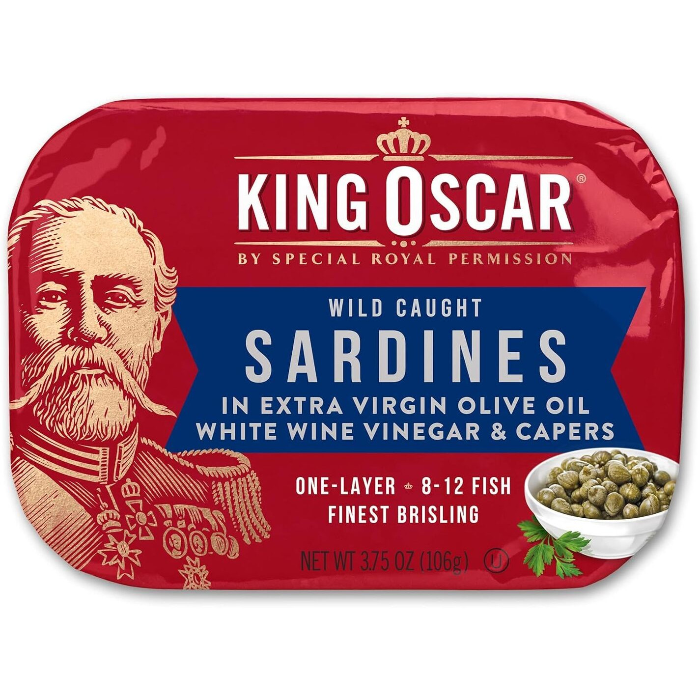 King Oscar Brisling Sardines In Extra Virgin Olive Oil, White Wine Vinegar & Capers, 3.75-Ounce Cans (Pack Of 12)