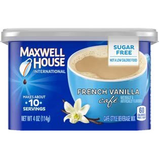 Maxwell House International French Vanilla Sugar Free Cafe Beverage Mix 4 Oz Canisters, Pack Of 4