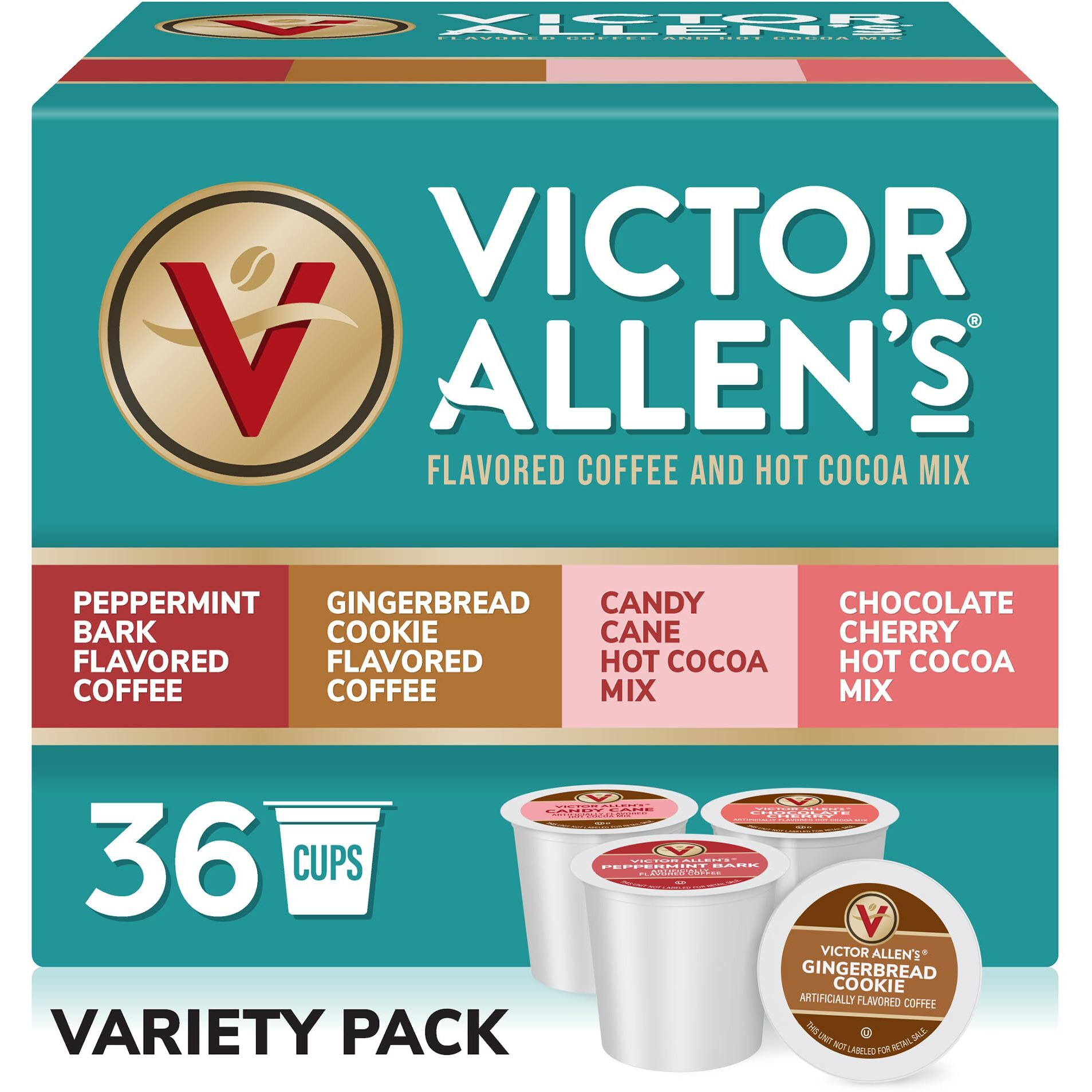Victor Allen's Coffee Holiday Favorites Coffee & Hot Cocoa Mix Variety Pack, 36 Count, Single Serve K-Cup & Coffee Pods For Keurig K-Cup Brewers