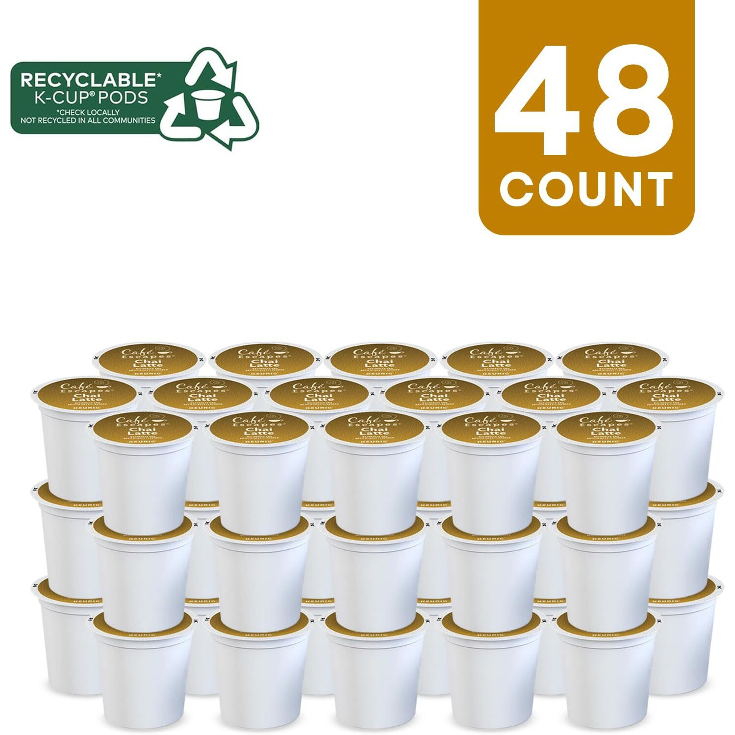 Keurig, Caf   Escapes Keurig K Cups, Chai Latte, K-Cup Packs, 48-Count