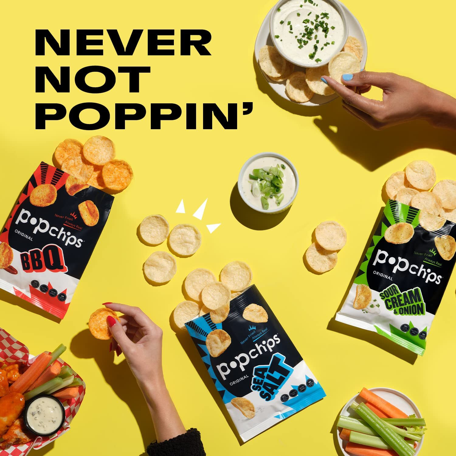 Popchips Potato Chips Variety Pack, Sea Salt, Bbq, Sour Cream & Onion, 12Ct Single Serve 0.8Oz Bags, Gluten Free, Salty Snacks For Adults And Children, Non-Gmo & Kosher, 100 Calories Per Bag