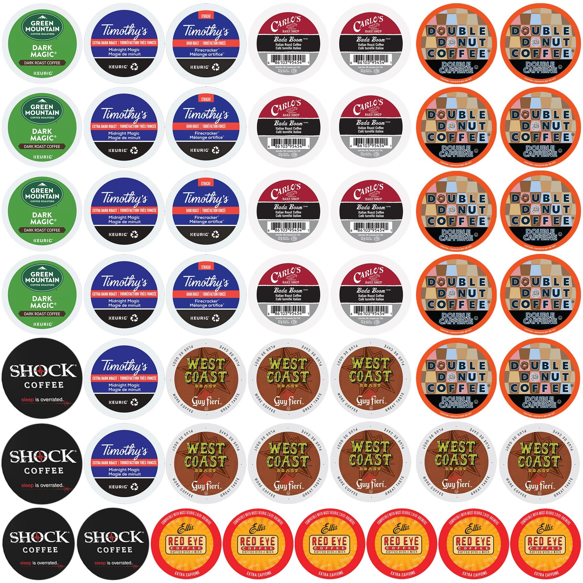 Perfect Samplers Extra Caffeine Extra Bold Coffee Single Serve Cups For Keurig K Cup Brewers 1.0 & 2.0 Variety Pack Sampler (50Count)