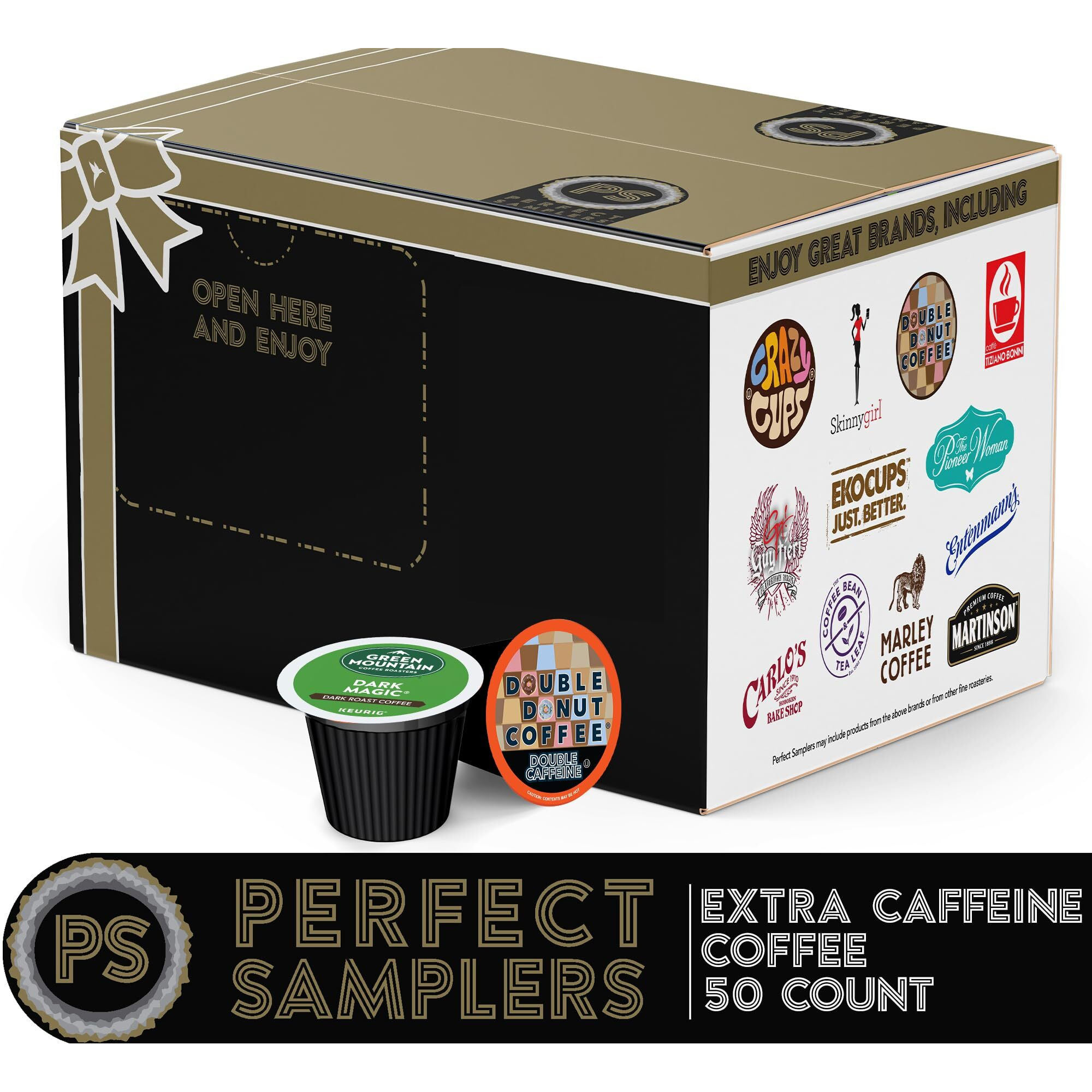 Perfect Samplers Extra Caffeine Extra Bold Coffee Single Serve Cups For Keurig K Cup Brewers 1.0 & 2.0 Variety Pack Sampler (50Count)
