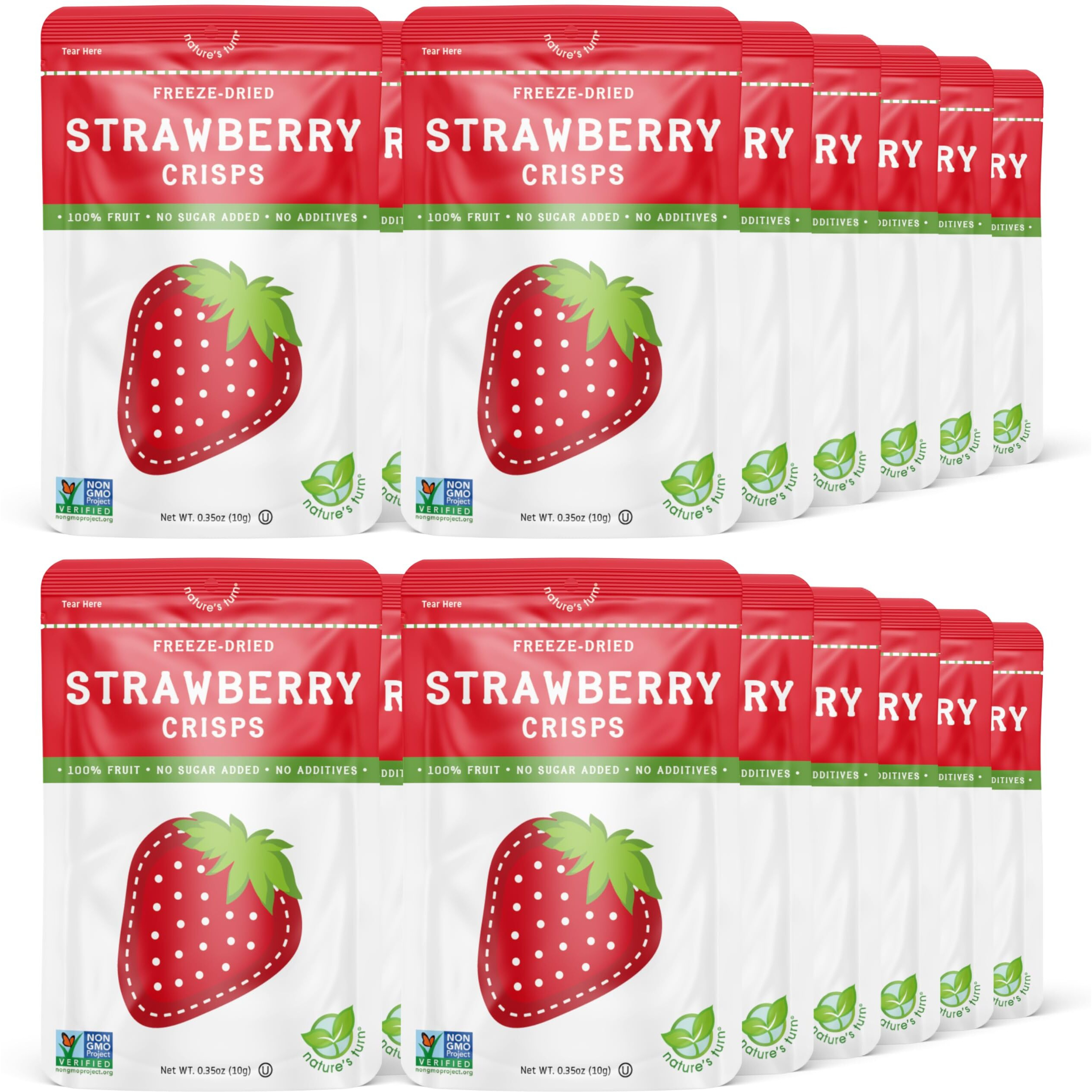 Natures Turn Freeze-Dried Fruit Snacks, Strawberry Crisps, Pack Of 24 (0.35 Oz Each)