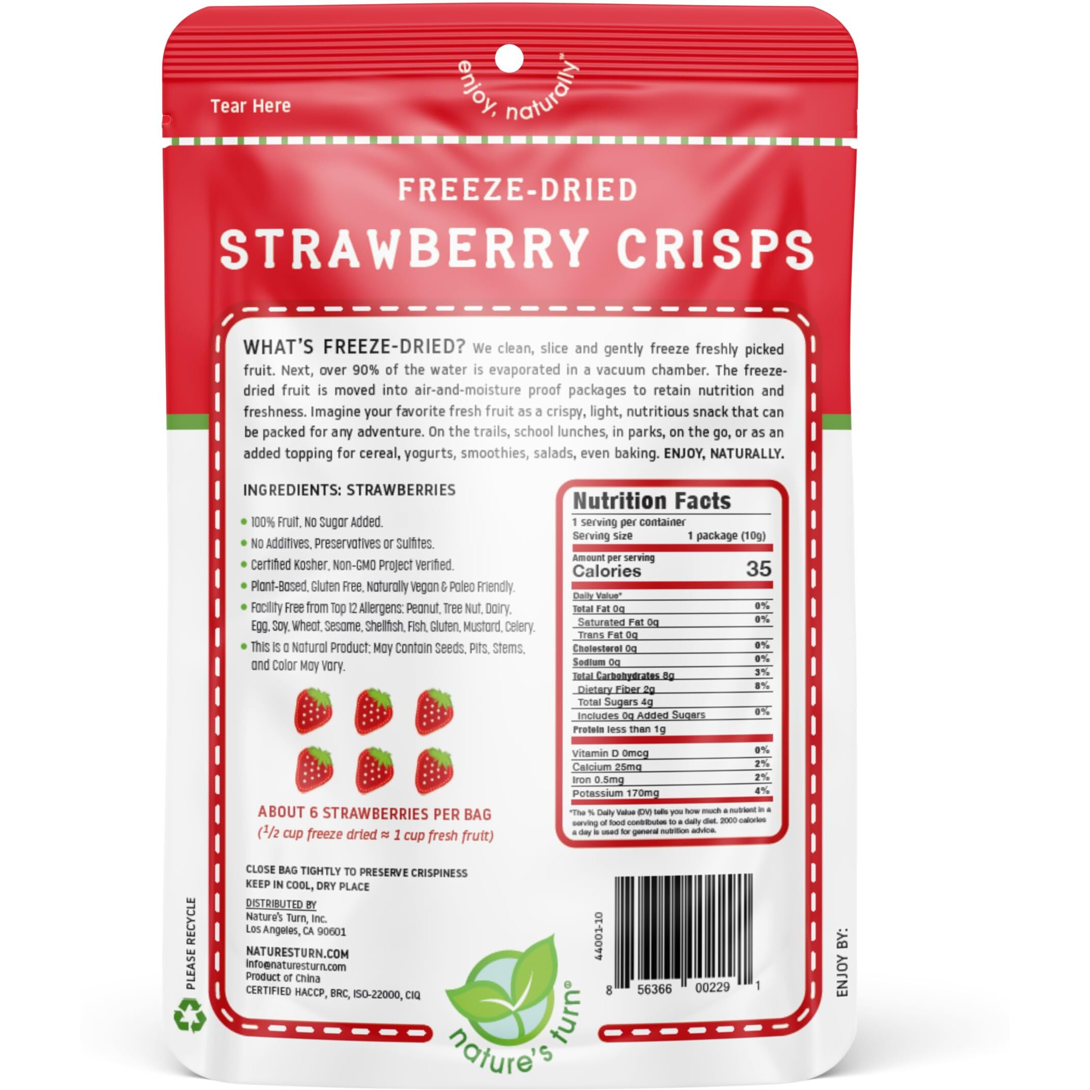 Natures Turn Freeze-Dried Fruit Snacks, Strawberry Crisps, Pack Of 24 (0.35 Oz Each)