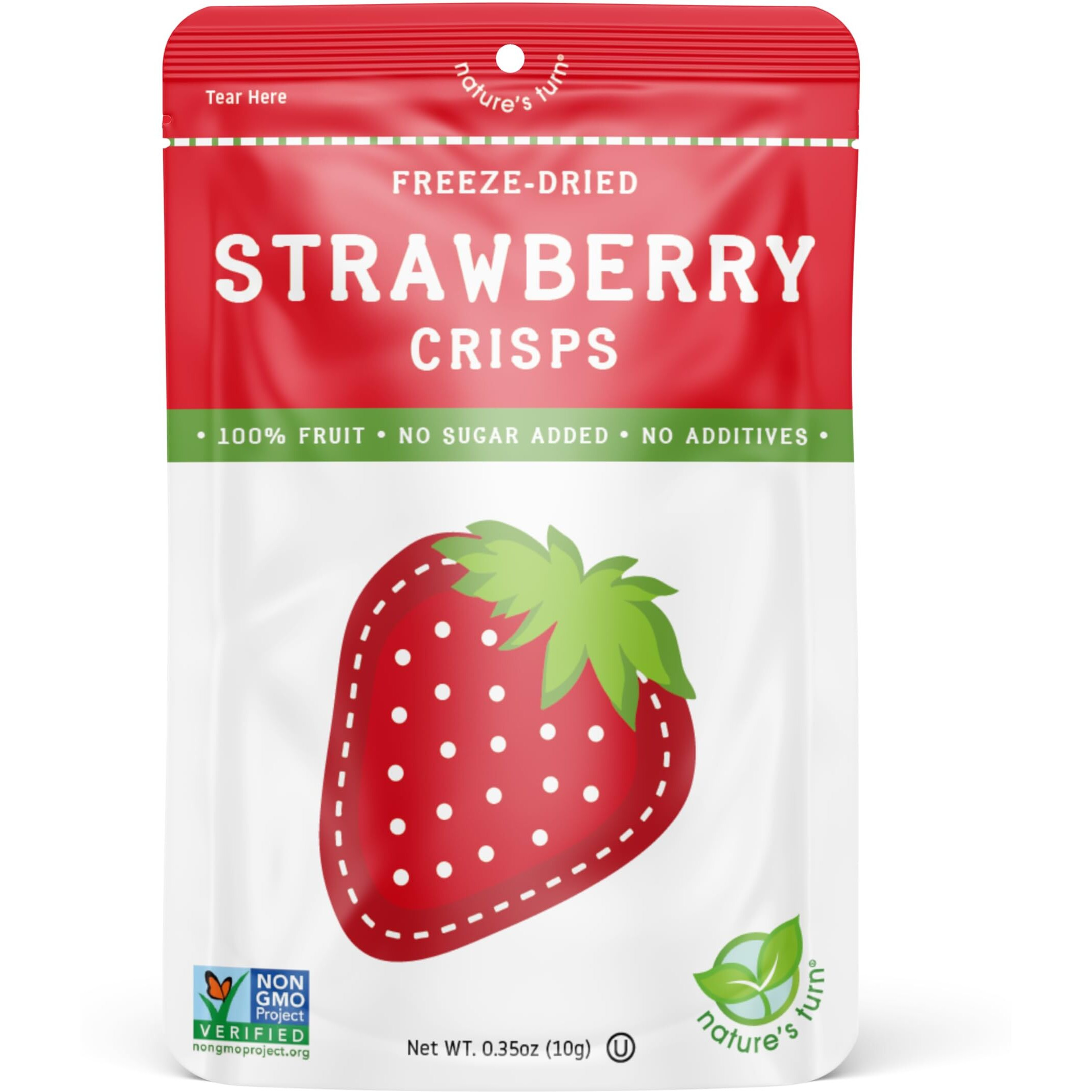 Natures Turn Freeze-Dried Fruit Snacks, Strawberry Crisps, Pack Of 24 (0.35 Oz Each)