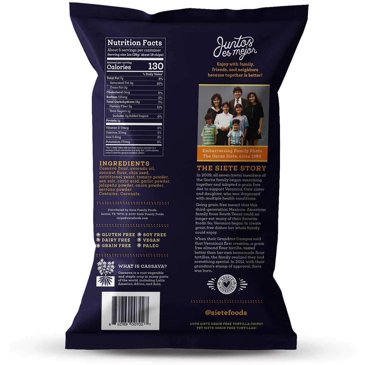 Siete Tortilla Chips | Grain Free | Gluten Free Chips | Paleo & Vegan Snacks | Non Gmo | Nacho, 5 Oz (Pack Of 6)