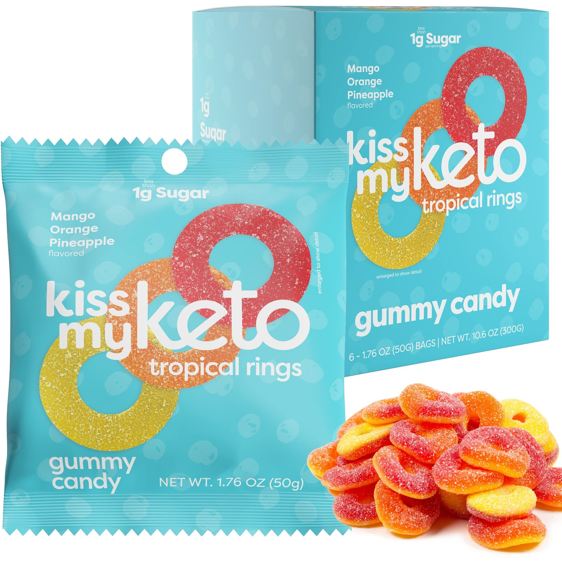 Kiss My Keto Gummies Candy - Low Carb Candy Gummy Rings, Keto Snack Pack - Healthy Candy Gummys - Vegan Candy, Keto Gummy Candy - Keto Candy Gummies (6-Pack)