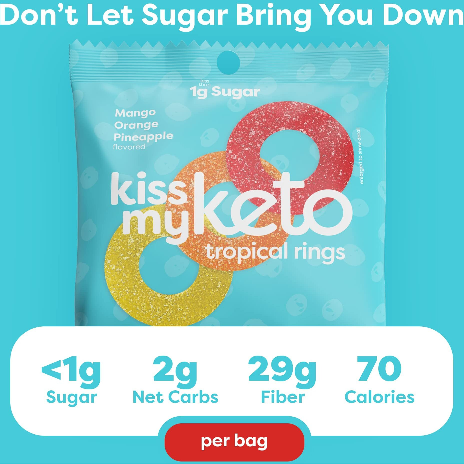 Kiss My Keto Gummies Candy - Low Carb Candy Gummy Rings, Keto Snack Pack - Healthy Candy Gummys - Vegan Candy, Keto Gummy Candy - Keto Candy Gummies (6-Pack)