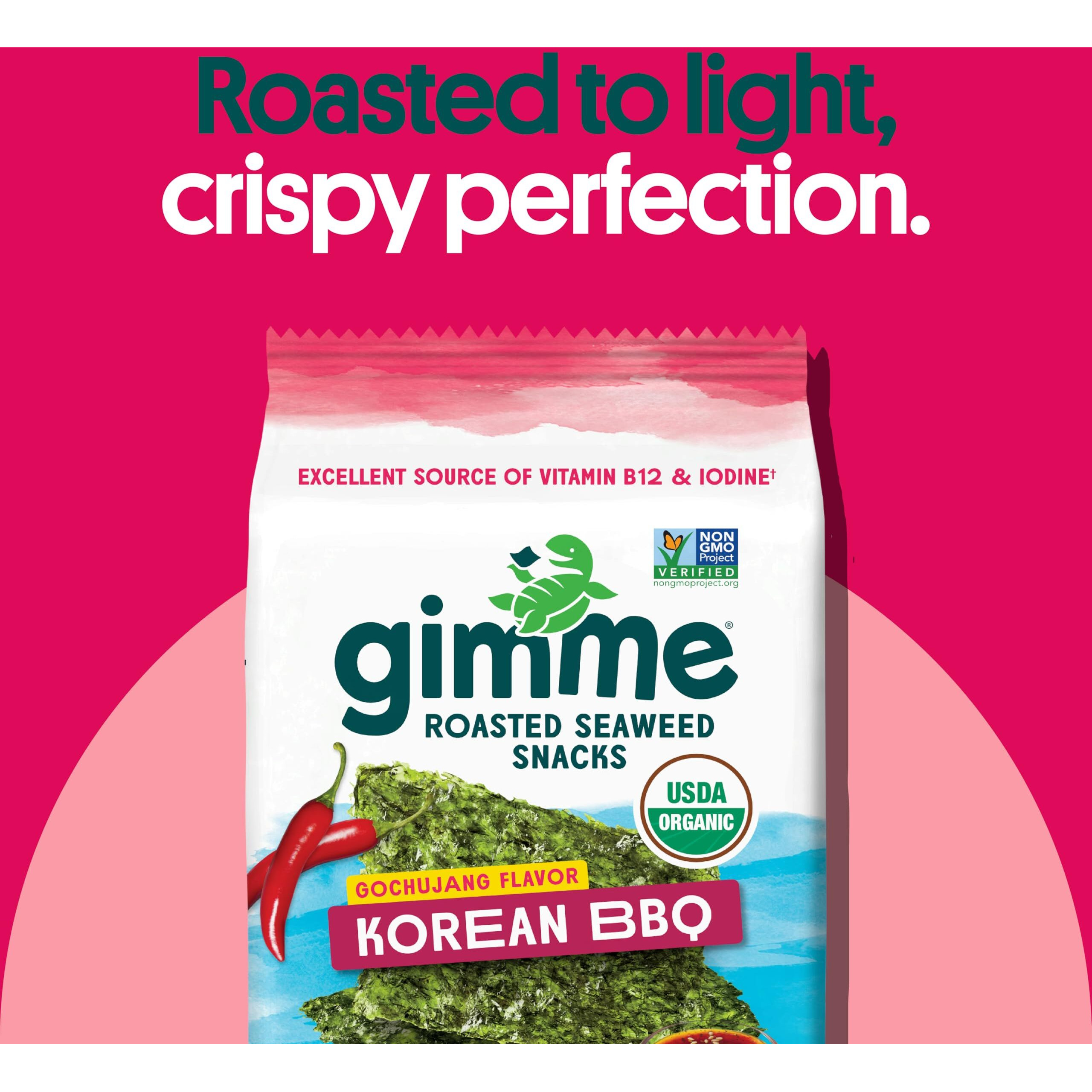 Gimme Seaweed - Korean Bbq - 12 Count Sharing Size - Organic Roasted Seaweed Sheets - Keto, Vegan, Gluten Free - Great Source Of Iodine & Omega 3S - Healthy On-The-Go Snack For Kids & Adults