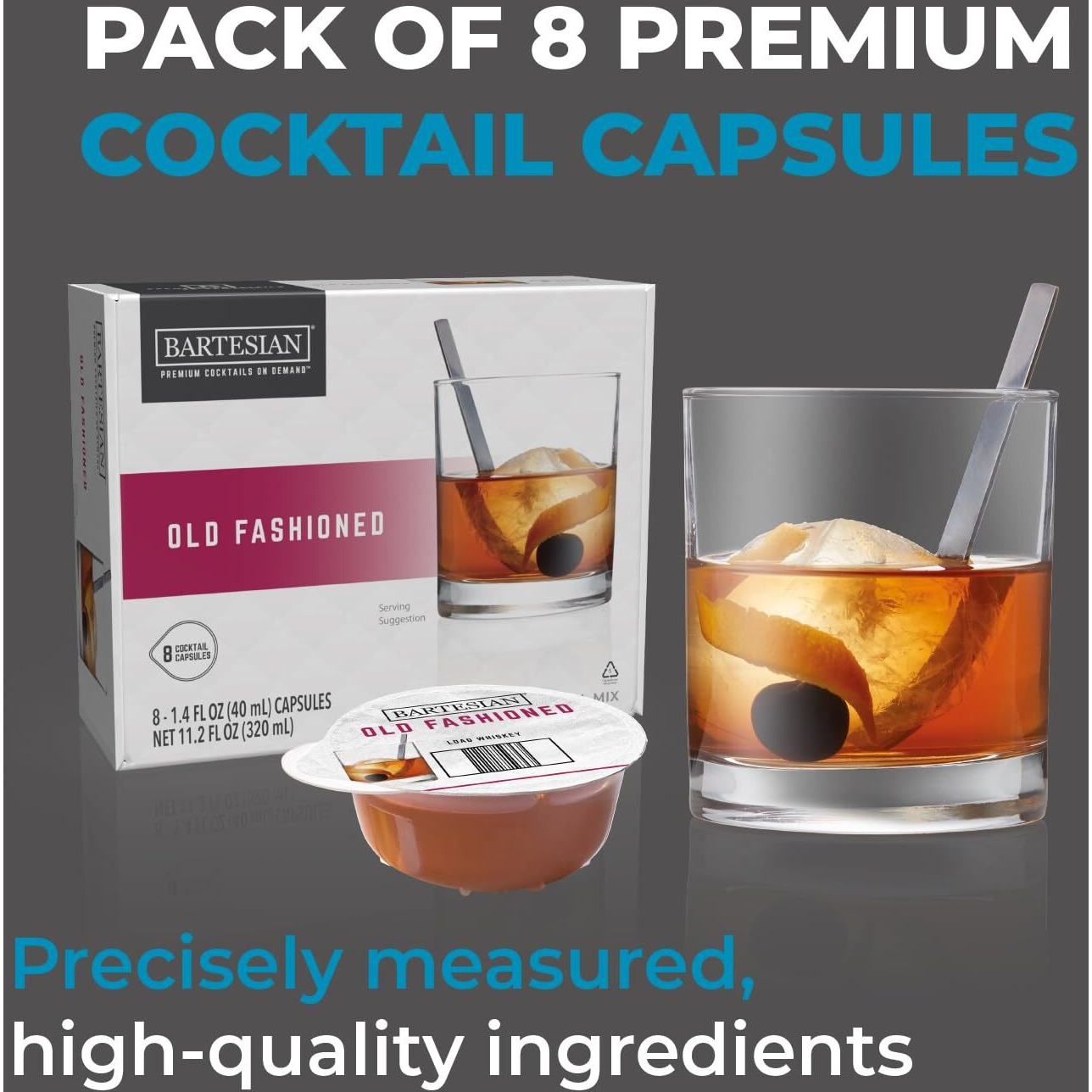 Bartesian Old Fashioned Cocktail Mixer Capsules, Pack Of 8 Cocktail Capsules, For Bartesian Premium Cocktail Maker (55424)