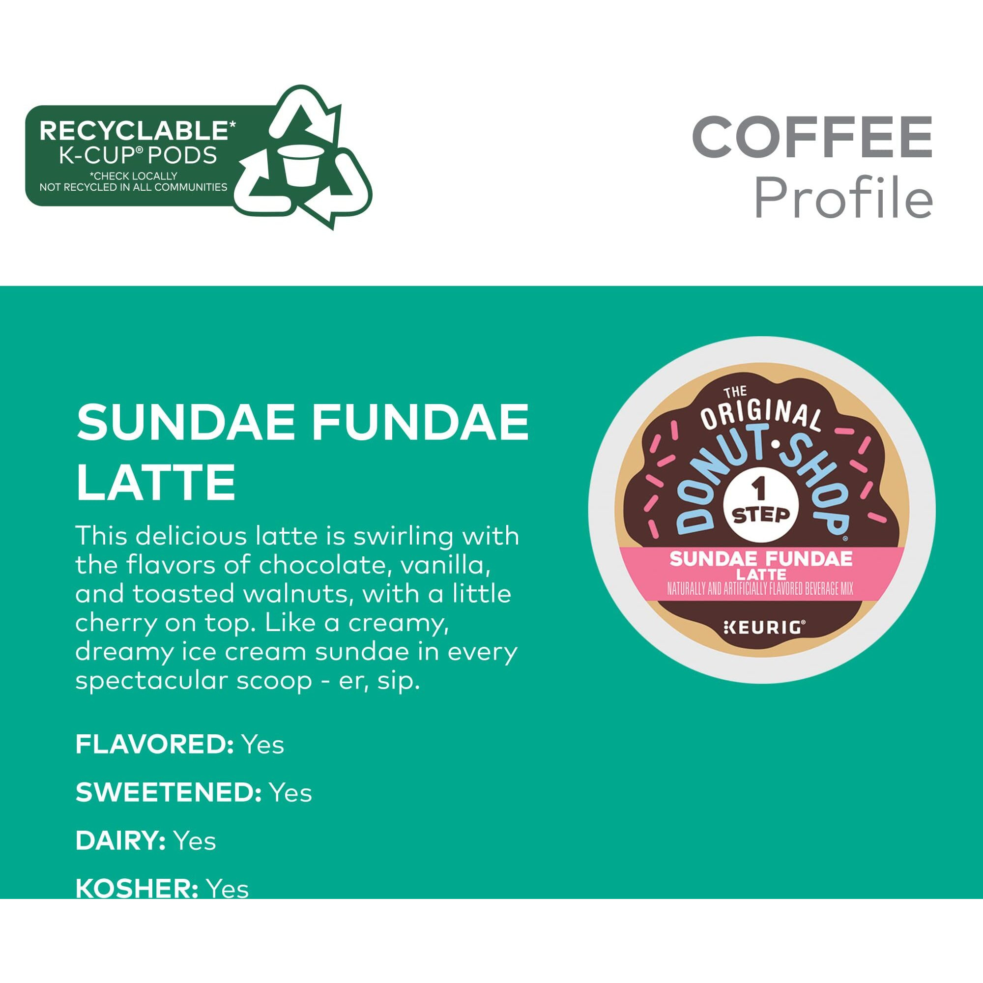 The Original Donut Shop Sundae Fundae One Step Latte, Keurig Single Serve K-Cup Pods, 60 Count (6 Packs Of 10)