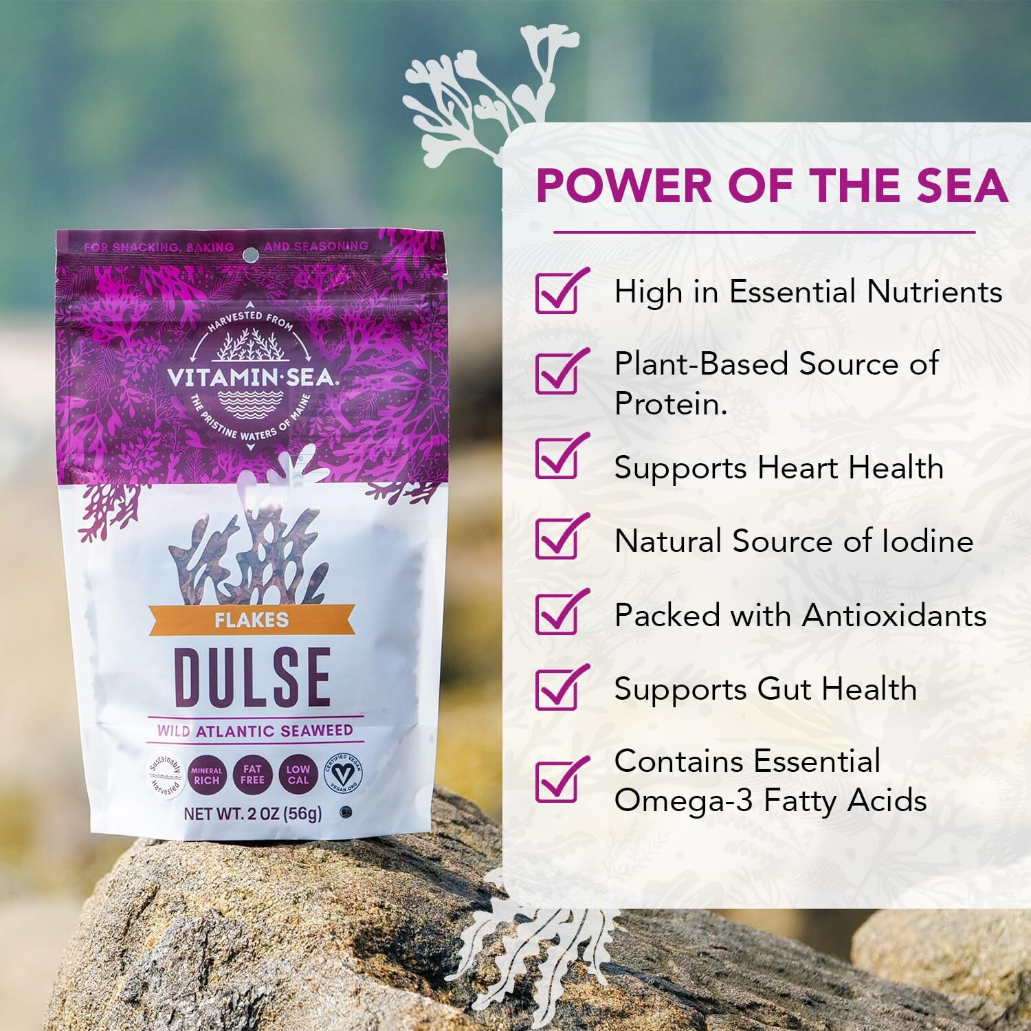 Vitaminsea Dulse Dried Seaweed | Wild North Atlantic Seaweed For Snacking, Seasoning, Soups & Salads | Rich In Vitamins, Minerals & Antioxidants Perfect For Thyroid Support | Flakes (8 Oz)