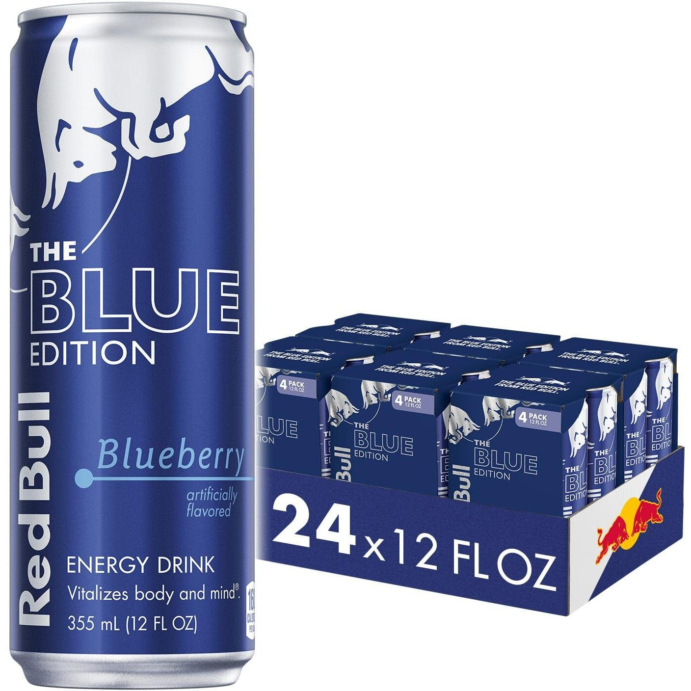 Red Bull Blue Edition Energy Drink, Blueberry, With 114Mg Caffeine Plus Taurine & B Vitamins, 12 Fl Oz, 6 Packs Of 4 Cans (Pack Of 24)
