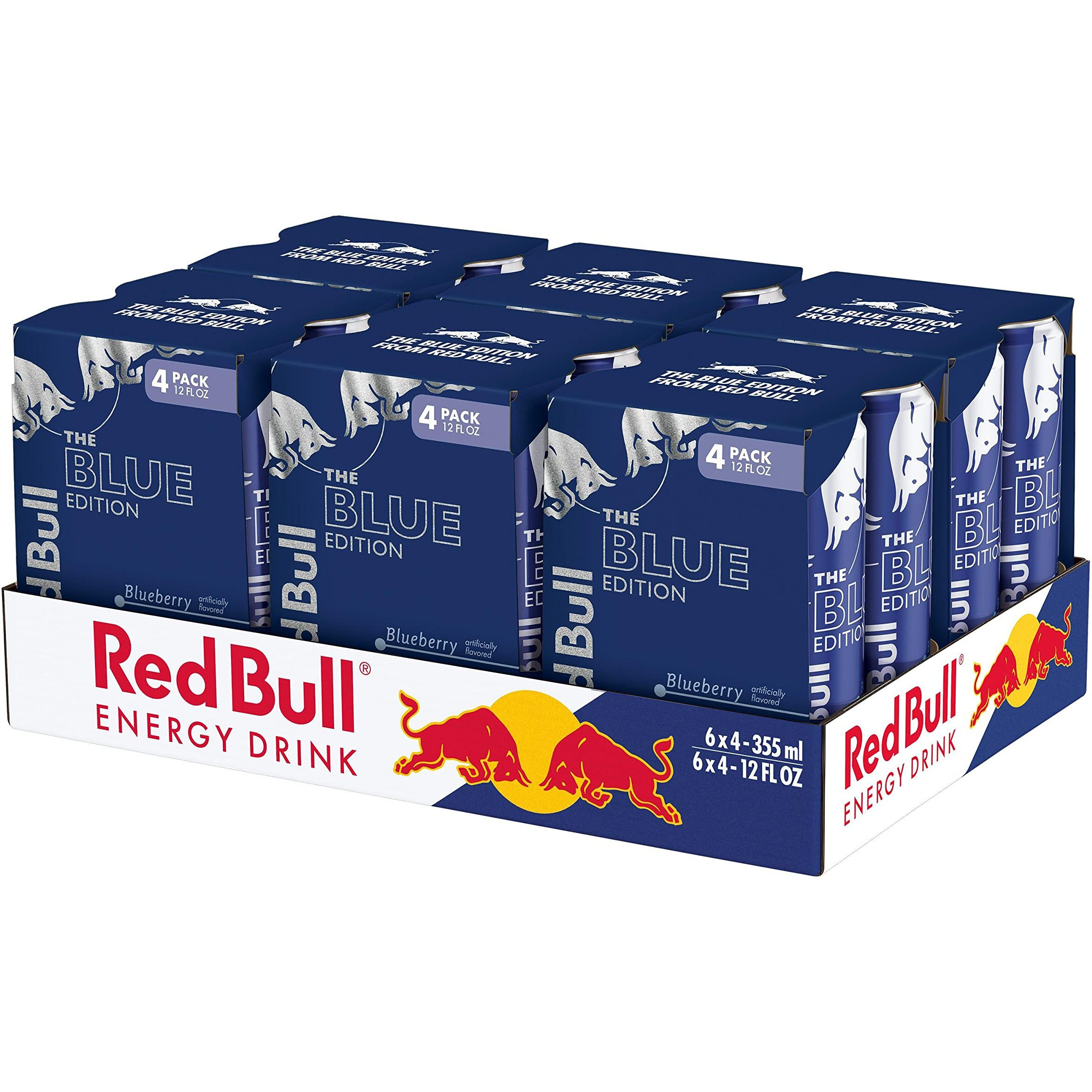 Red Bull Blue Edition Energy Drink, Blueberry, With 114Mg Caffeine Plus Taurine & B Vitamins, 12 Fl Oz, 6 Packs Of 4 Cans (Pack Of 24)