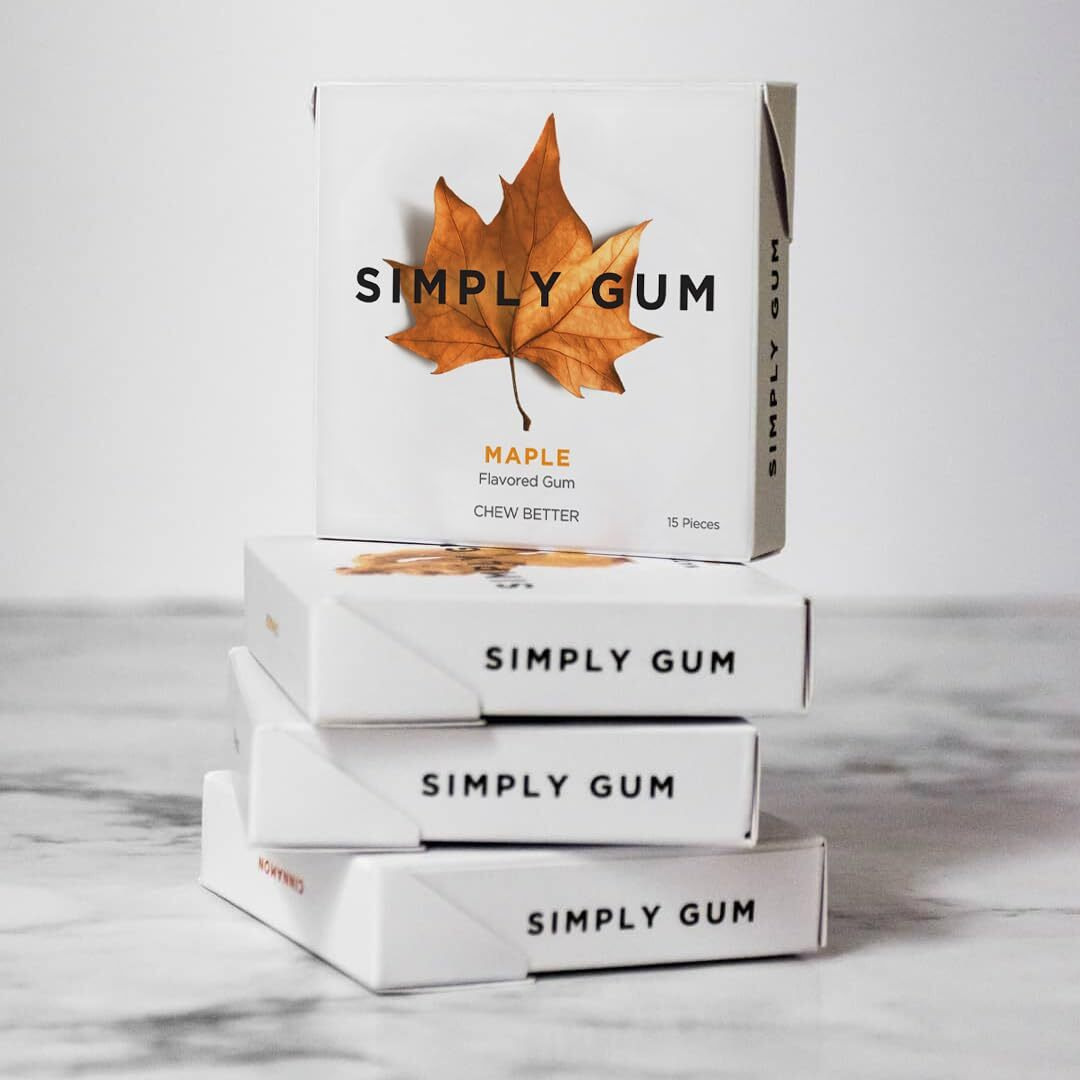 Simply Gum | Maple | Plant- Based Chewing Gum | Pack Of Six (90 Pieces Total) | Synthetic Free + Aspartame Free + Non Gmo