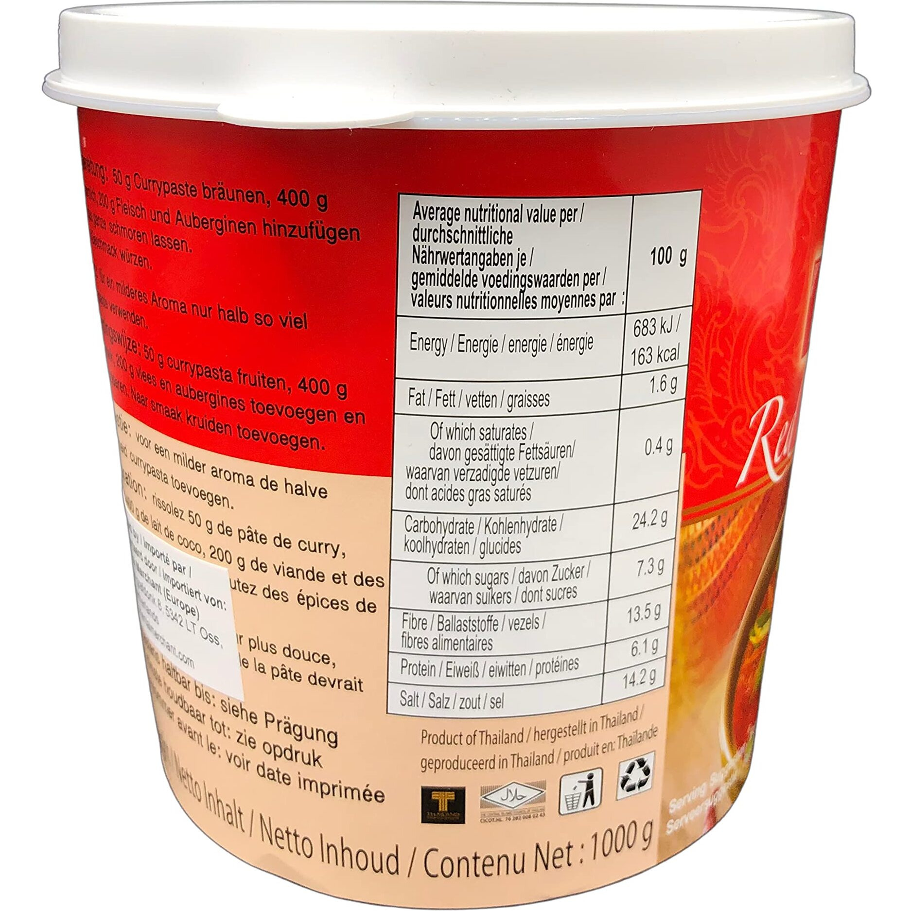 Mae Ploy Red Curry Paste, Authentic Thai Curry Paste With Red Chili, Shrimp Paste, Lemongrass And Aromatic Herbs For Cooking Butter Chicken, Rendang, Curries, Stews And Other Dishes, 2.2Lbs Tub