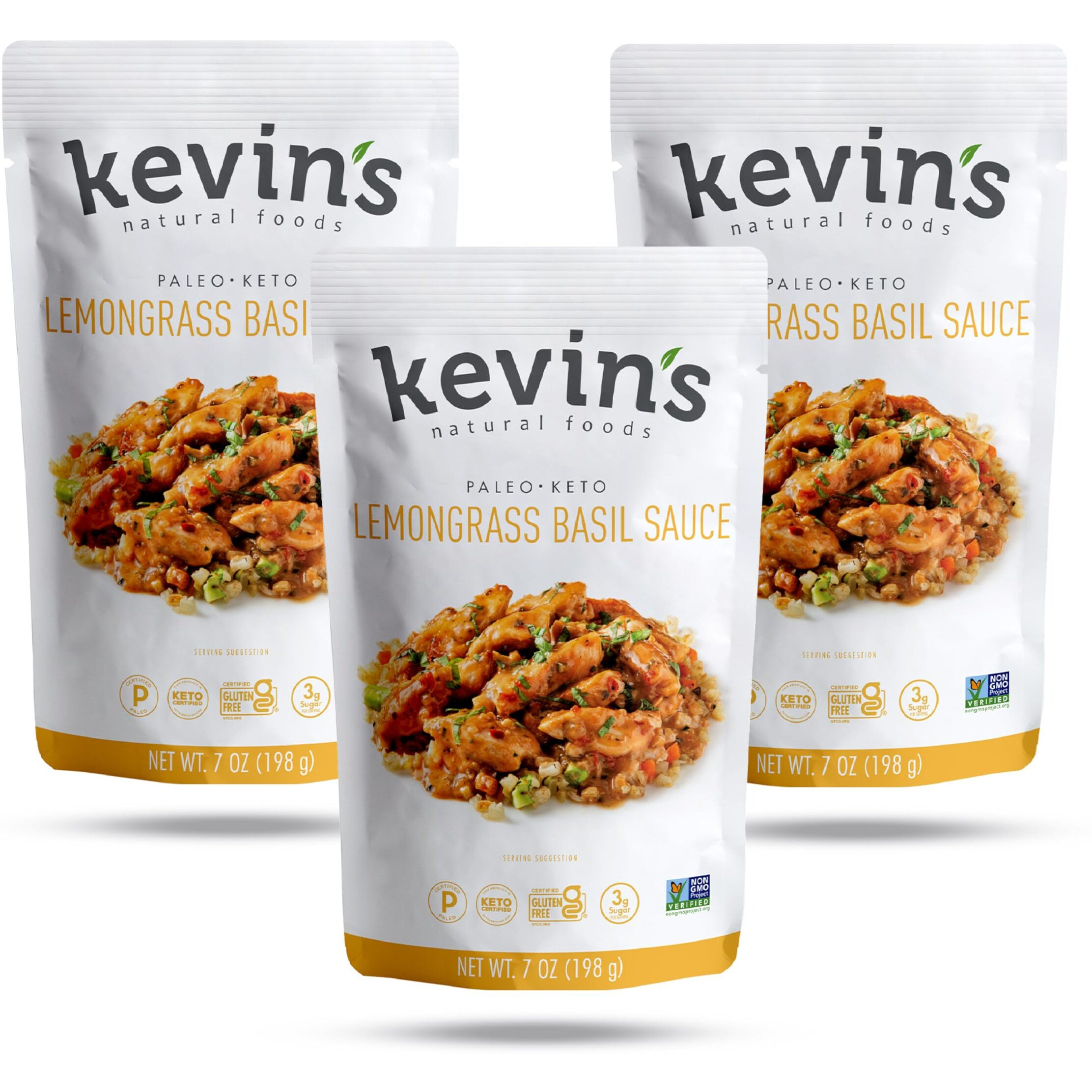 Kevin's Natural Foods Lemongrass Basil Sauce - Keto And Paleo Simmer Sauce - Stir-Fry Sauce, Gluten Free, No Preservatives, Non-Gmo - 3 Pack (Lemongrass Basil)