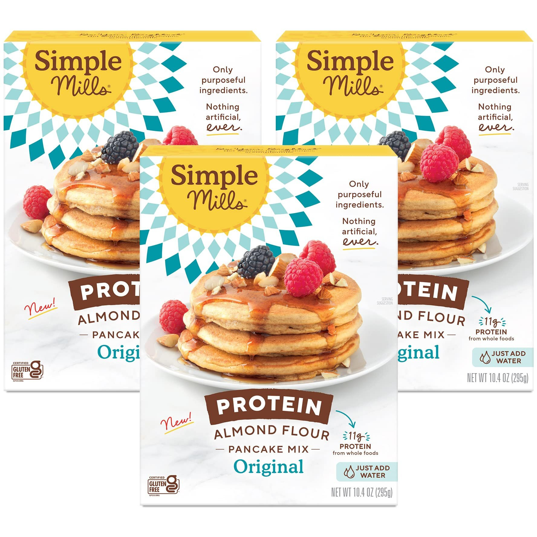 Simple Mills Just Add Water Almond Flour Pancake Mix, Original Protein - Gluten Free, Plant Based, Paleo Friendly, Breakfast, 10.4 Ounce (Pack Of 3)