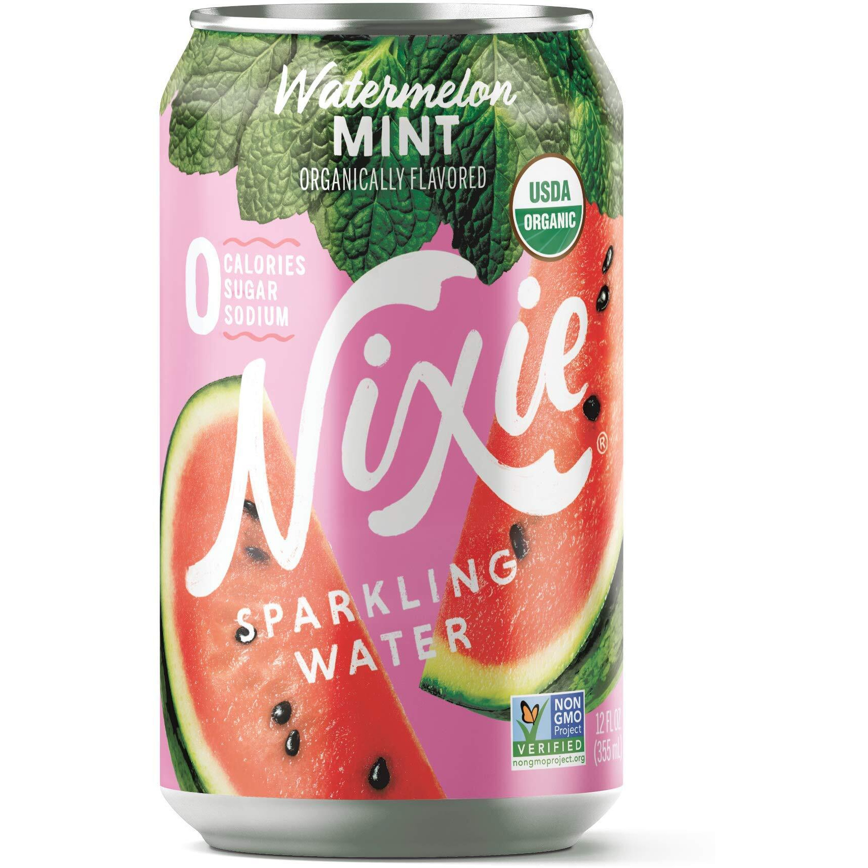 Nixie Sparkling Water, Watermelon Mint | 12 Fl Oz Cans, 24 Pack | Organic, Vegan, Non-Gmo, Gluten Free, 0 Calories, 0 Sugar, 0 Sodium