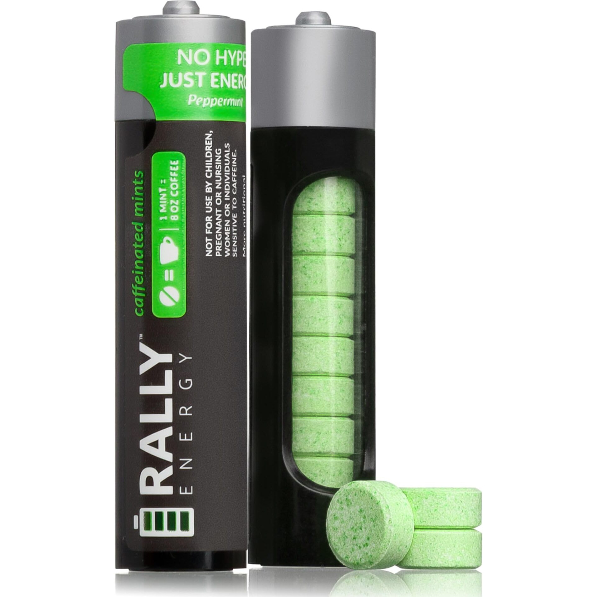 Caffeine Mints By Rally, 60Milligram Caffeine, Instant Energy, Fresh Breath Caffeinated Mints, 0 Sugar, Natural Peppermint Flavor (2 Packs, 20 Mints)