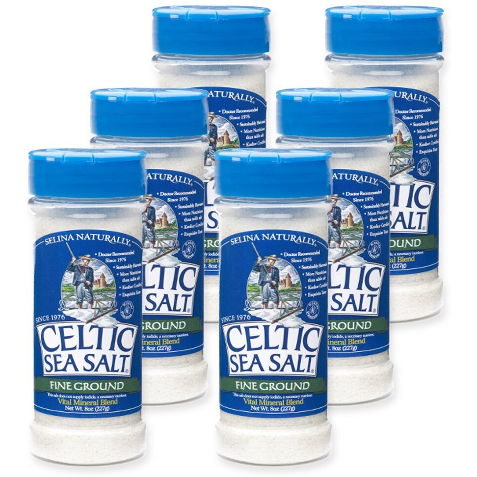 Fine Ground Celtic Sea Salt - (6) 8 Ounce Shaker Jars Of Nutritious, Classic Sea Salt, Great For Cooking, Baking, Pickling, Finishing And More, Pantry-Friendly, Gluten-Free, Kosher And Paleo-Friendly