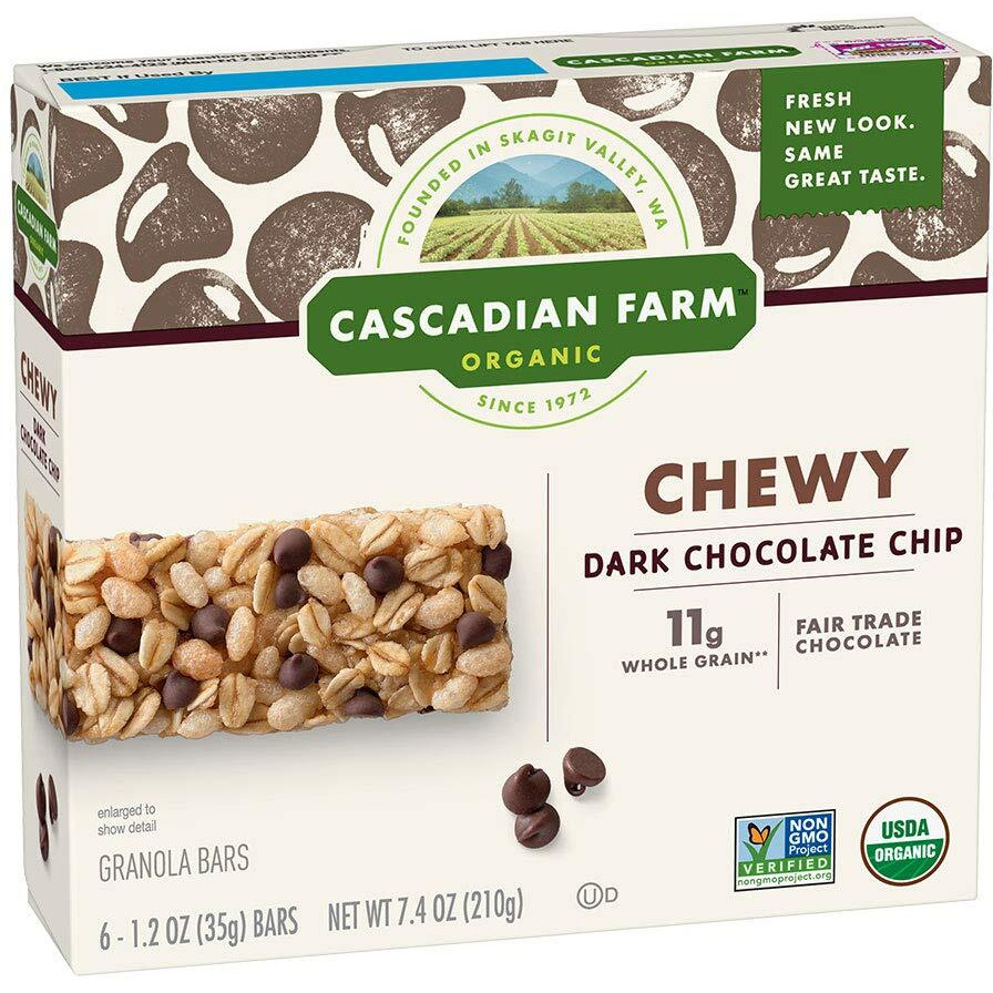 Cascadian Farm Organic Chocolate Chip Chewy Granola Bars, 6 Bars, 7.4 Oz