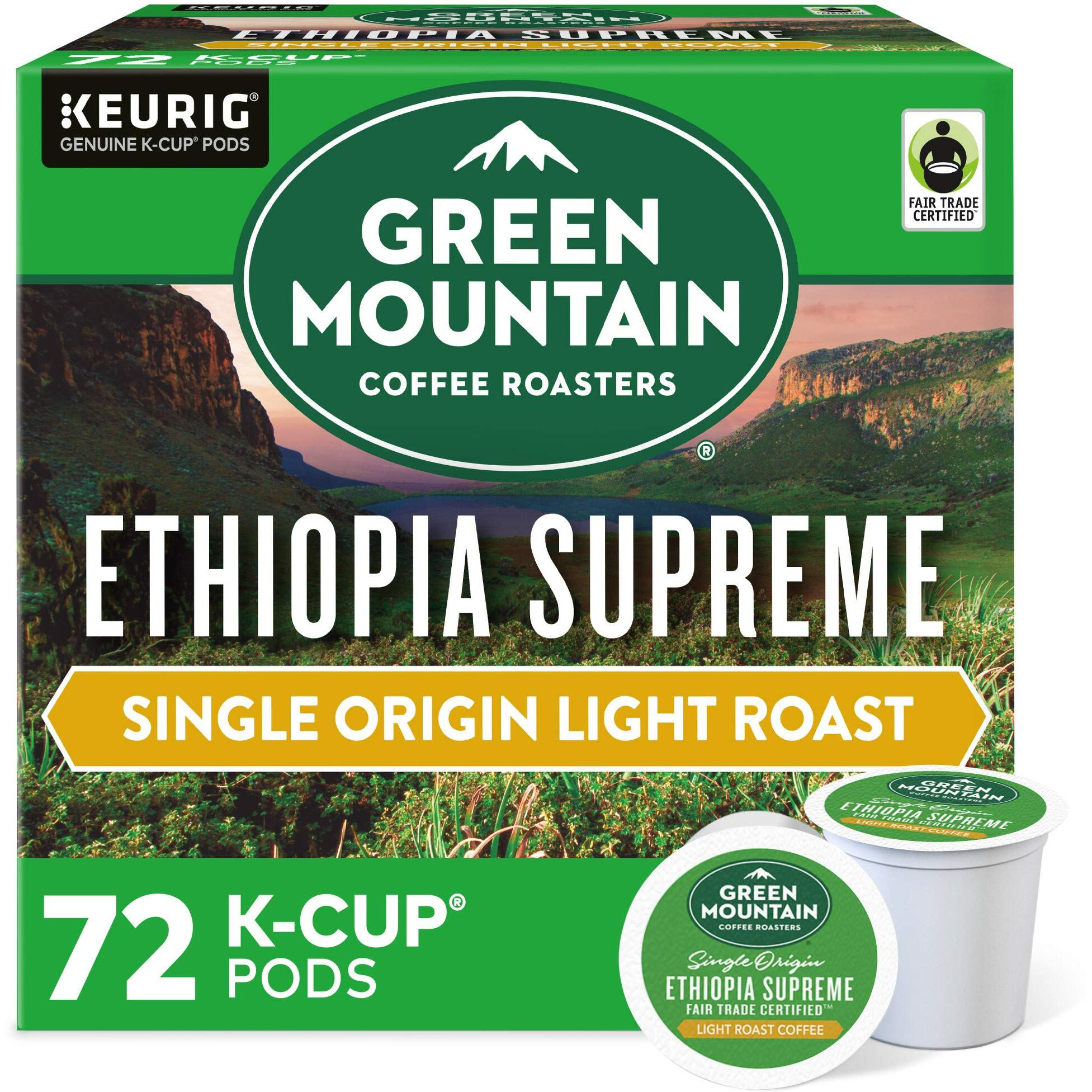 Green Mountain Coffee Ethiopia Supreme Keurig Single-Serve K Cup Pods, Light Roast Coffee, Ethiopia Supreme, 72 Count
