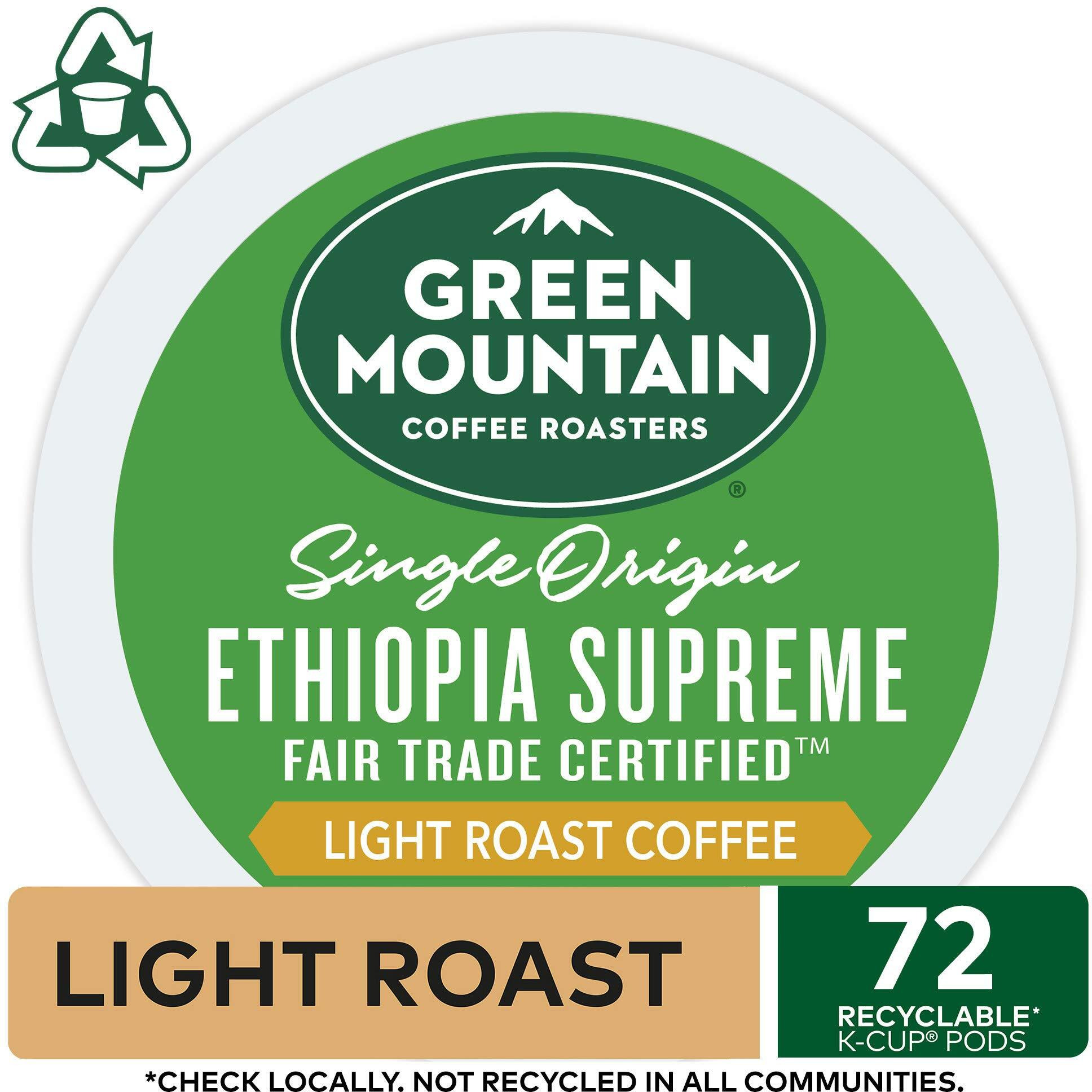 Green Mountain Coffee Ethiopia Supreme Keurig Single-Serve K Cup Pods, Light Roast Coffee, Ethiopia Supreme, 72 Count