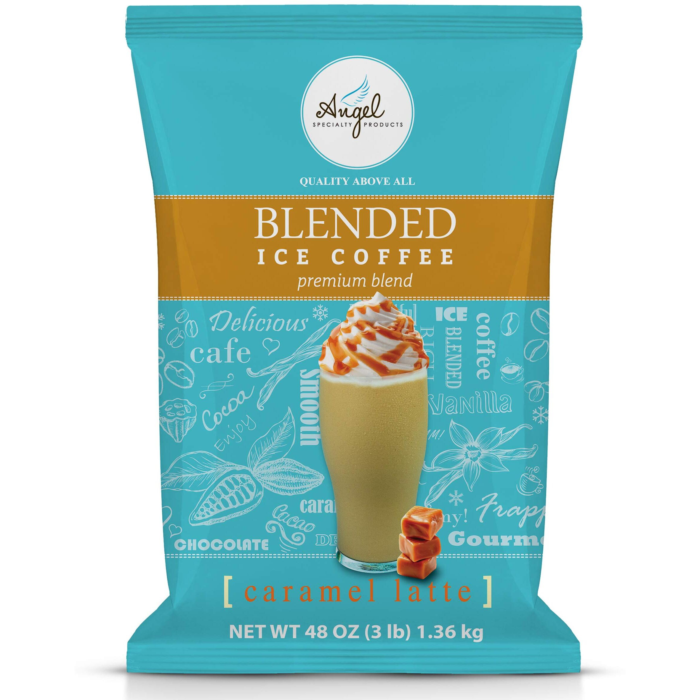 Angel Specialty Products, Blended Ice Coffee, Instant Frappe Powder Mix, 3-Pound Bag, Caramel Latte [34 Servings]