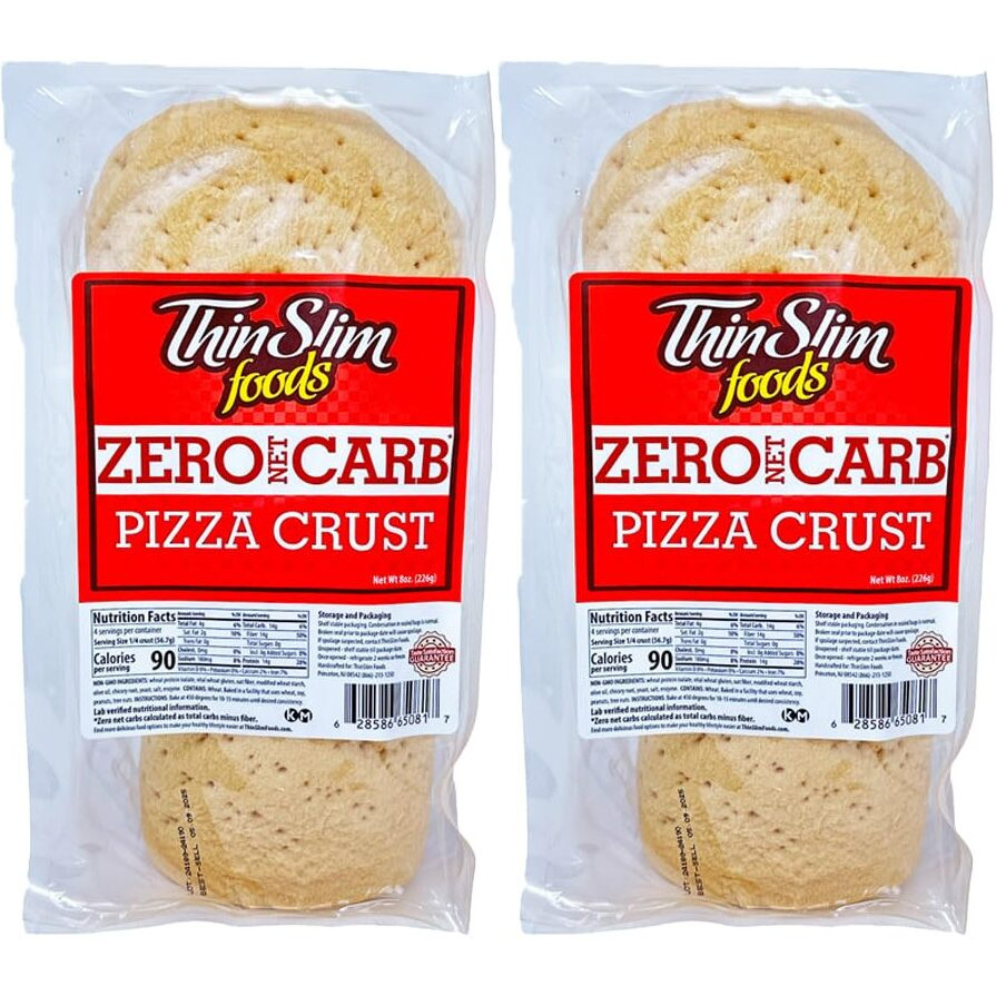 Thinslim Foods Zero Net Carb Pizza Crust | Keto | Low Carb | High Protein | 8Oz, Thick Crust, 2Pack