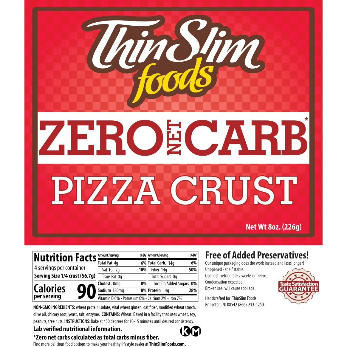 Thinslim Foods Zero Net Carb Pizza Crust | Keto | Low Carb | High Protein | 8Oz, Thick Crust, 2Pack